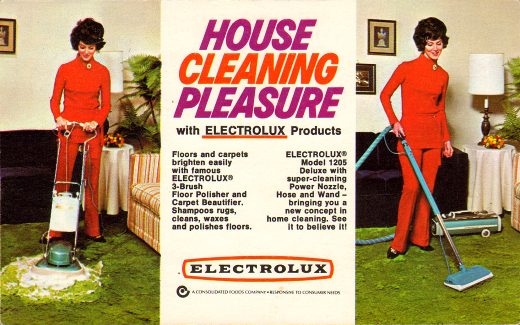 Electrolux floor and carpet cleaners (1970s postcard) r/vintageads