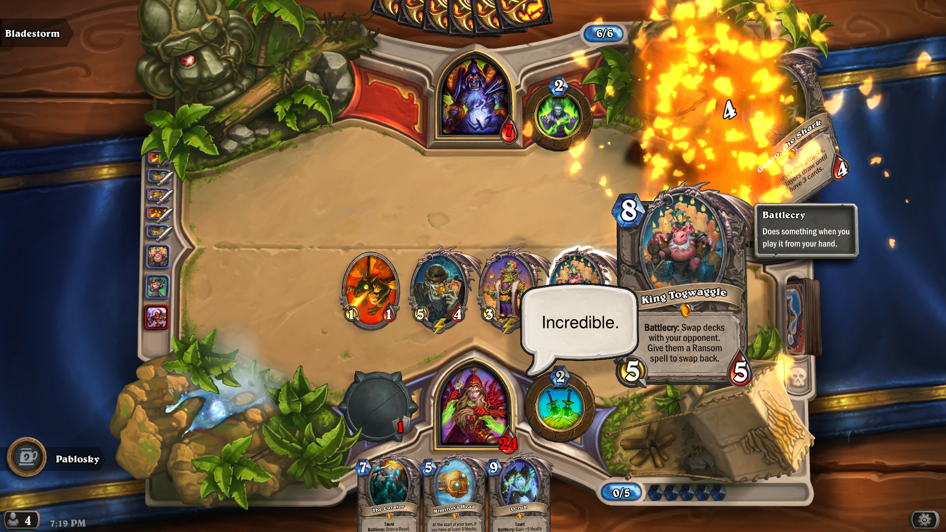King Togwaggle in the Brawl destroys half your opponents deck hearthstone
