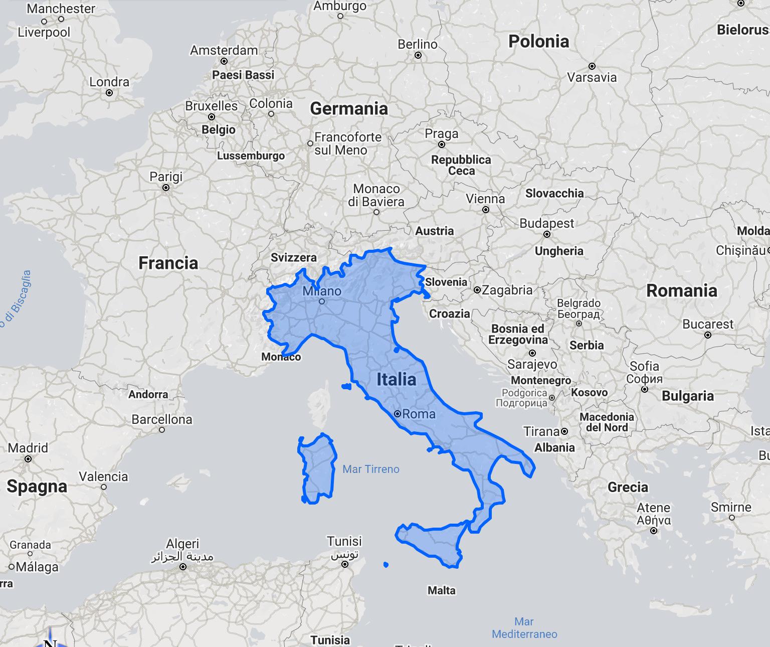 The true size of Italy overlaid on Italia r/europe