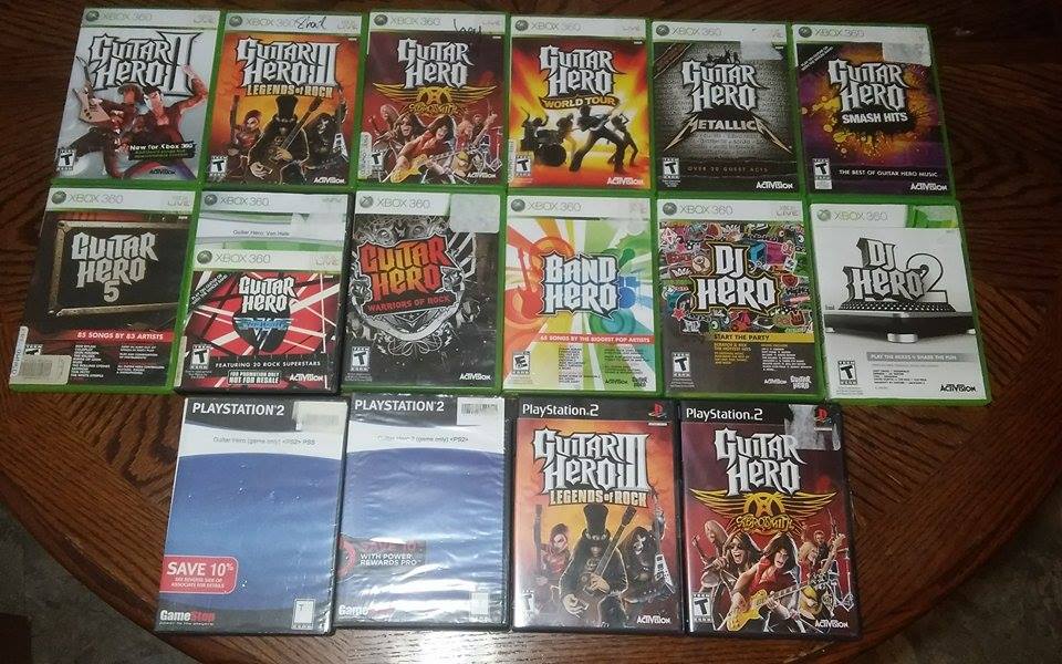 My Xbox 360 and PS2 Collection of Guitar Herobased games! r