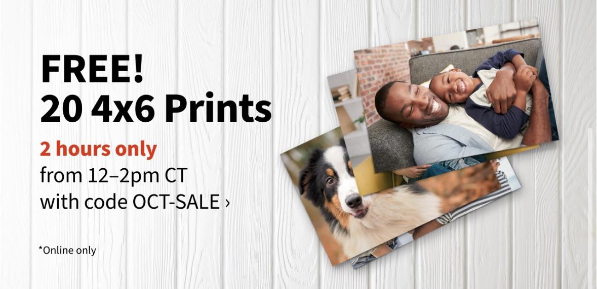 Walgreens 20 Free 4x6 prints 13pm EST with code OCTSALE (10/18 only