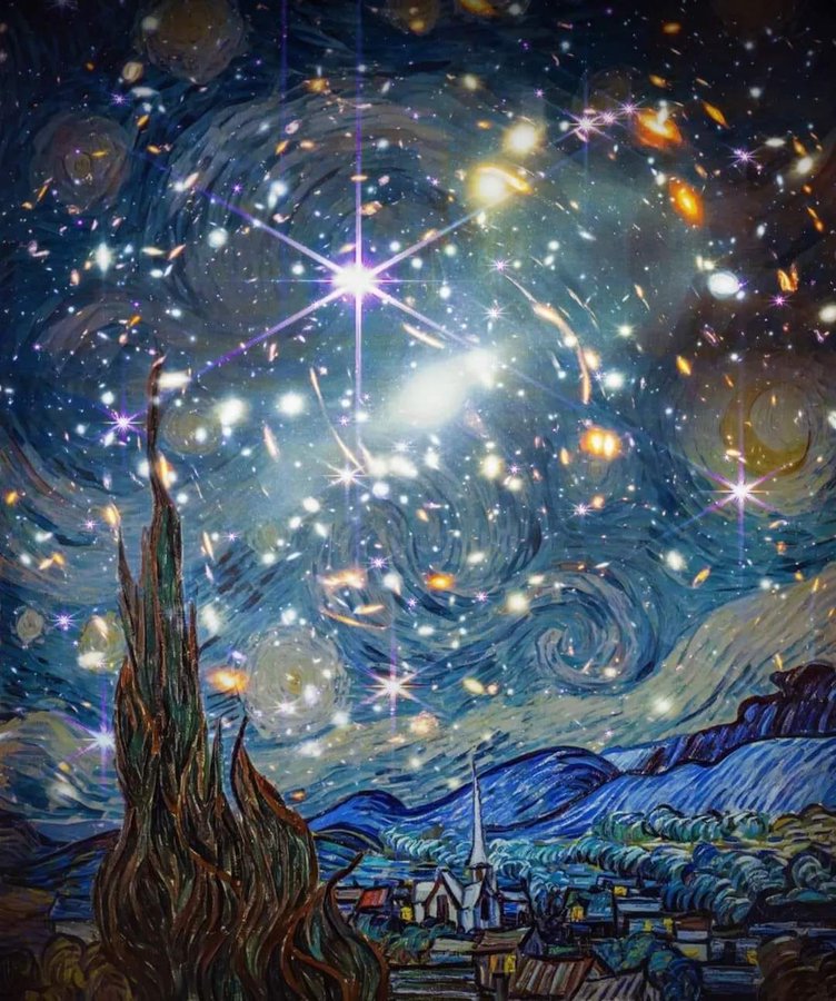 Van Gogh's starry night with the first image taken from the James b