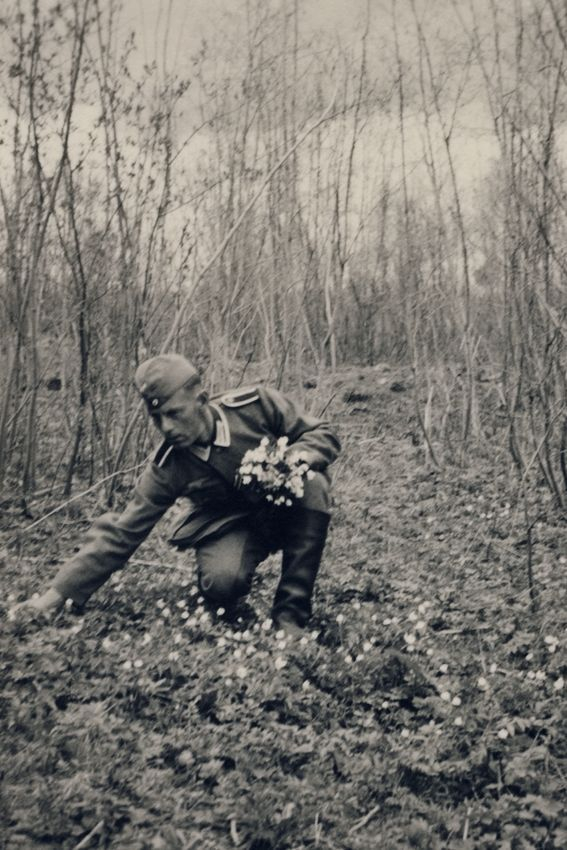 German soldier picking flowers, WWII era. True_WWII_Pics