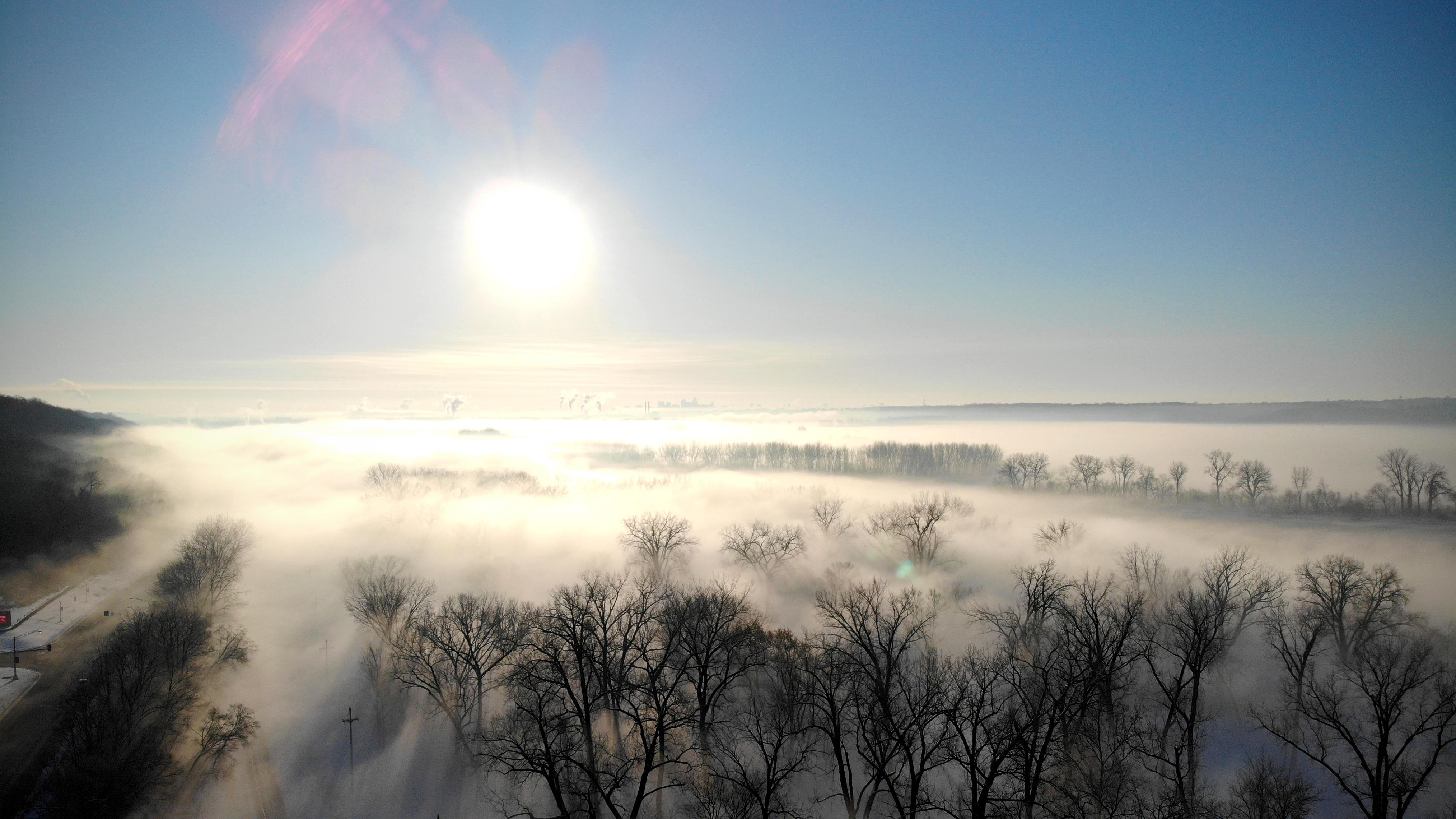 Took my drone up to capture the winter fog over the Missouri River this