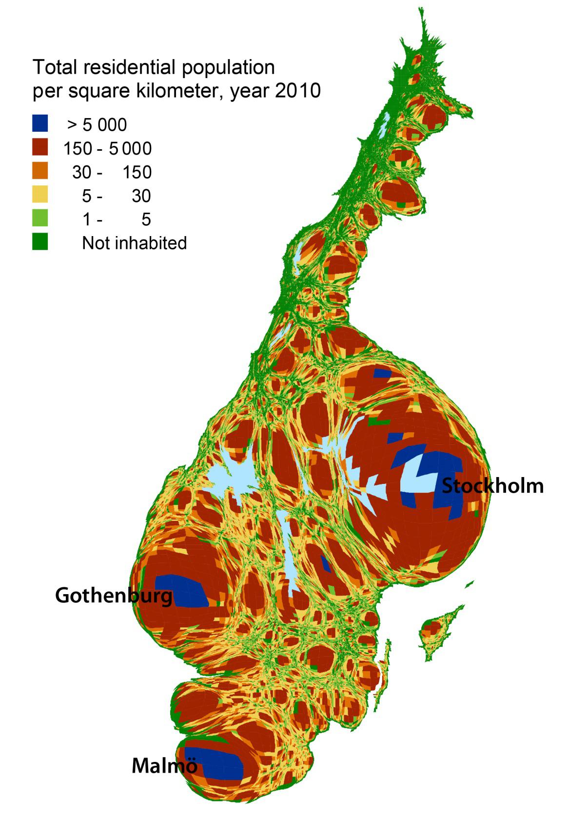 Outdated map of Swedish population density r/MapPorn