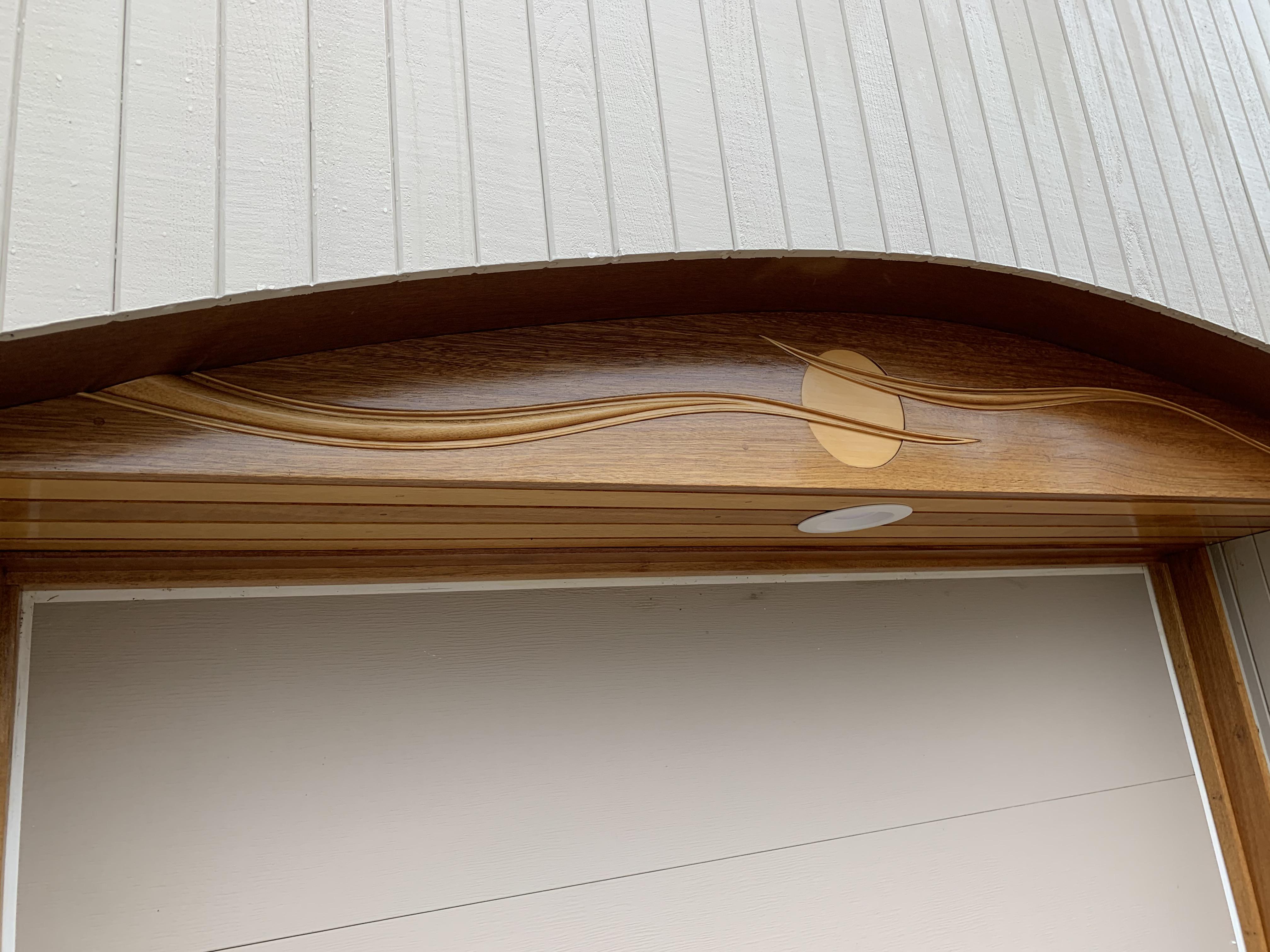 Fun project to dress up garage door soffit. Sepele, Mahogany and