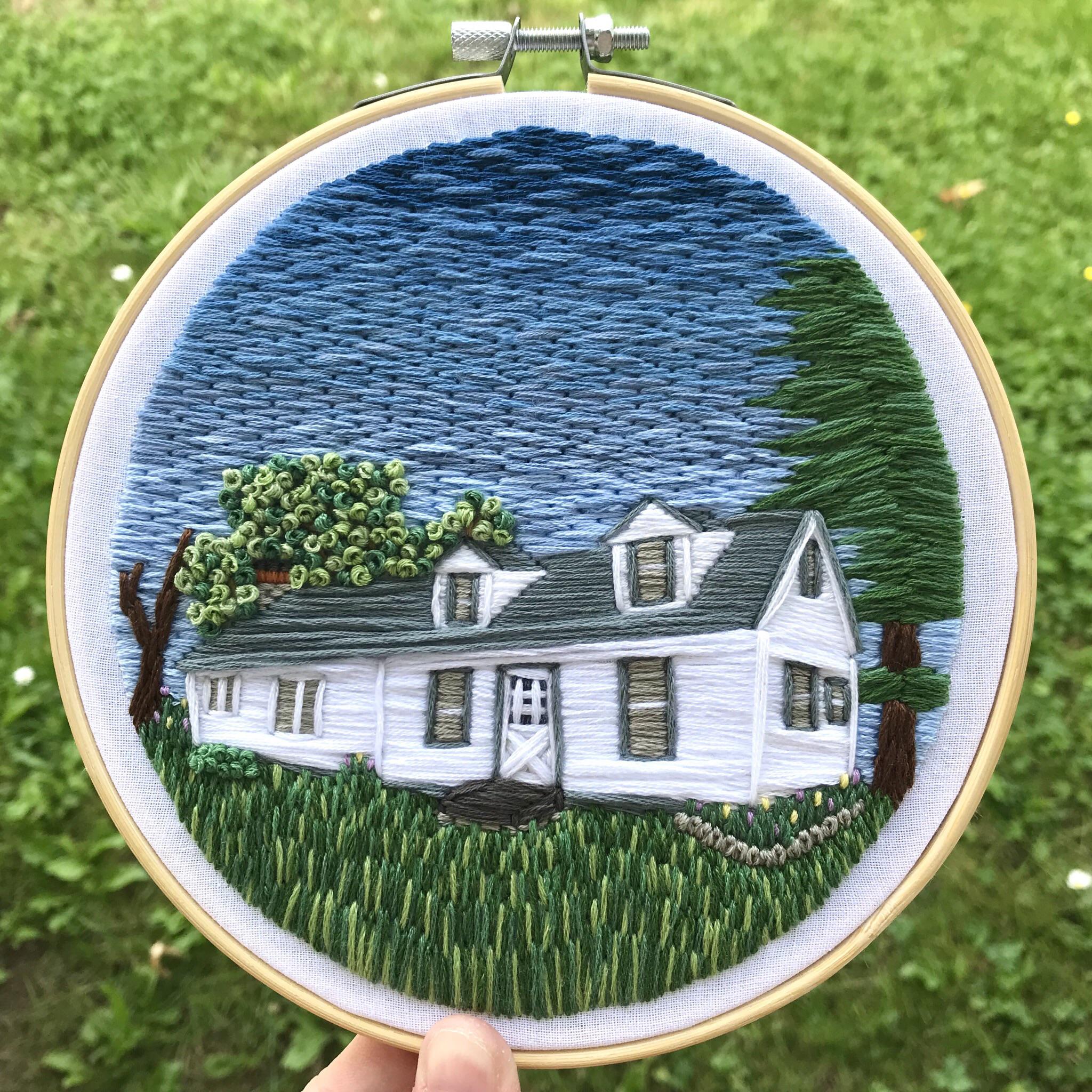 Custom Embroidered Landscape/House Portrait r/Embroidery