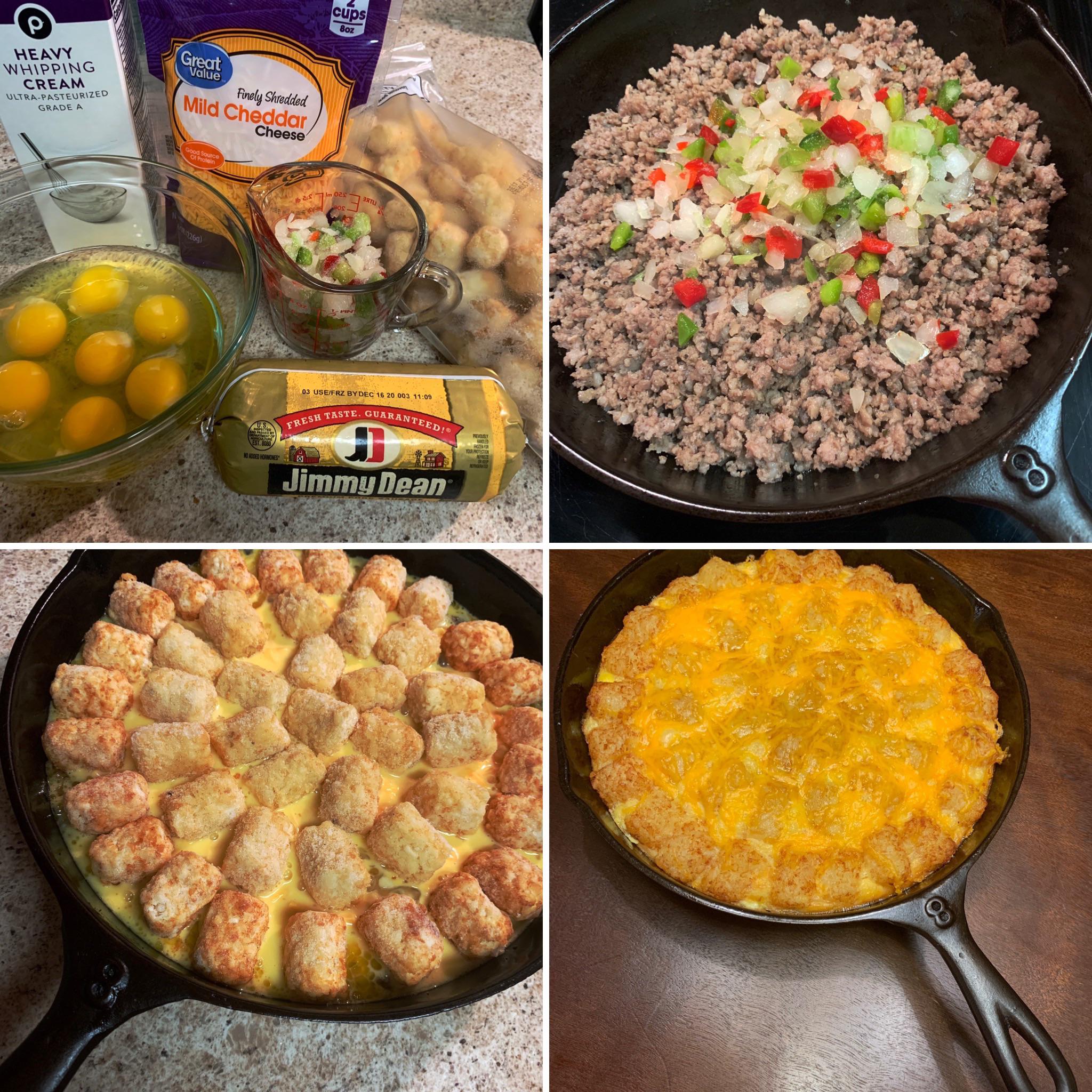 [Homemade] Sausage, egg, cheese and tater tot casserole r/tots
