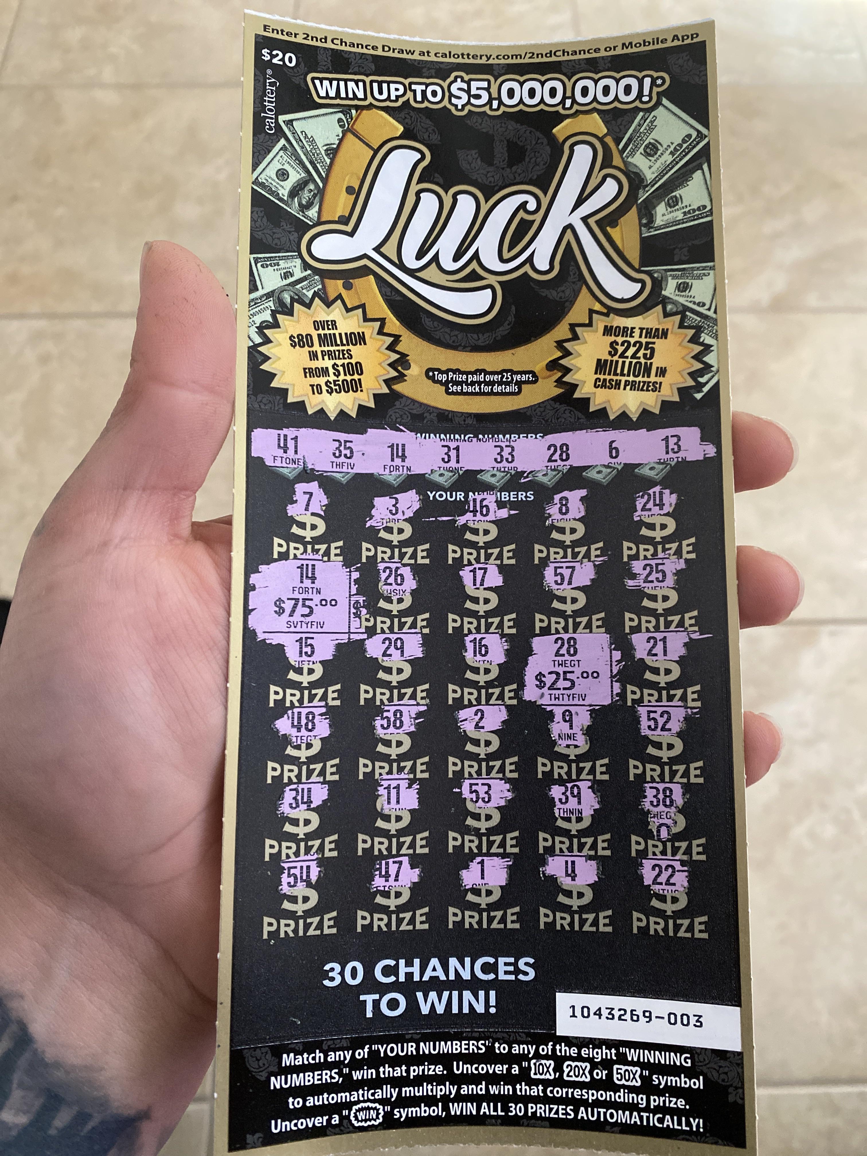 New 20 CA lotto scratcher.. 100 win! r/Lottery