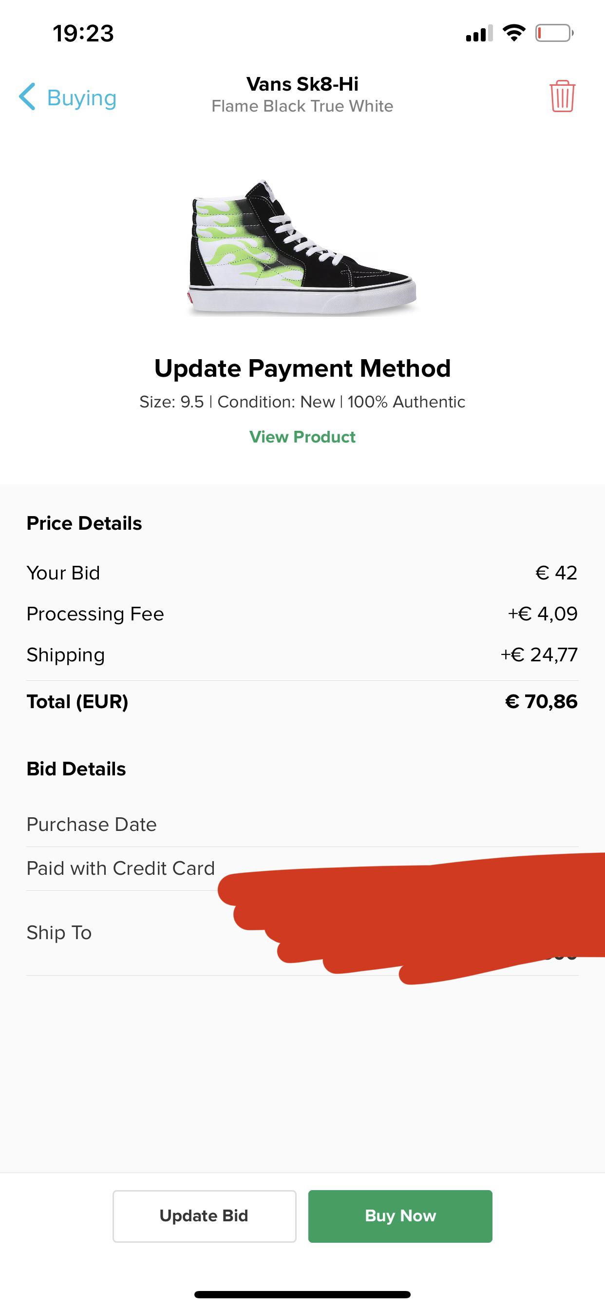 hi so i put a bid on a shoe for the first time and I checked now and it