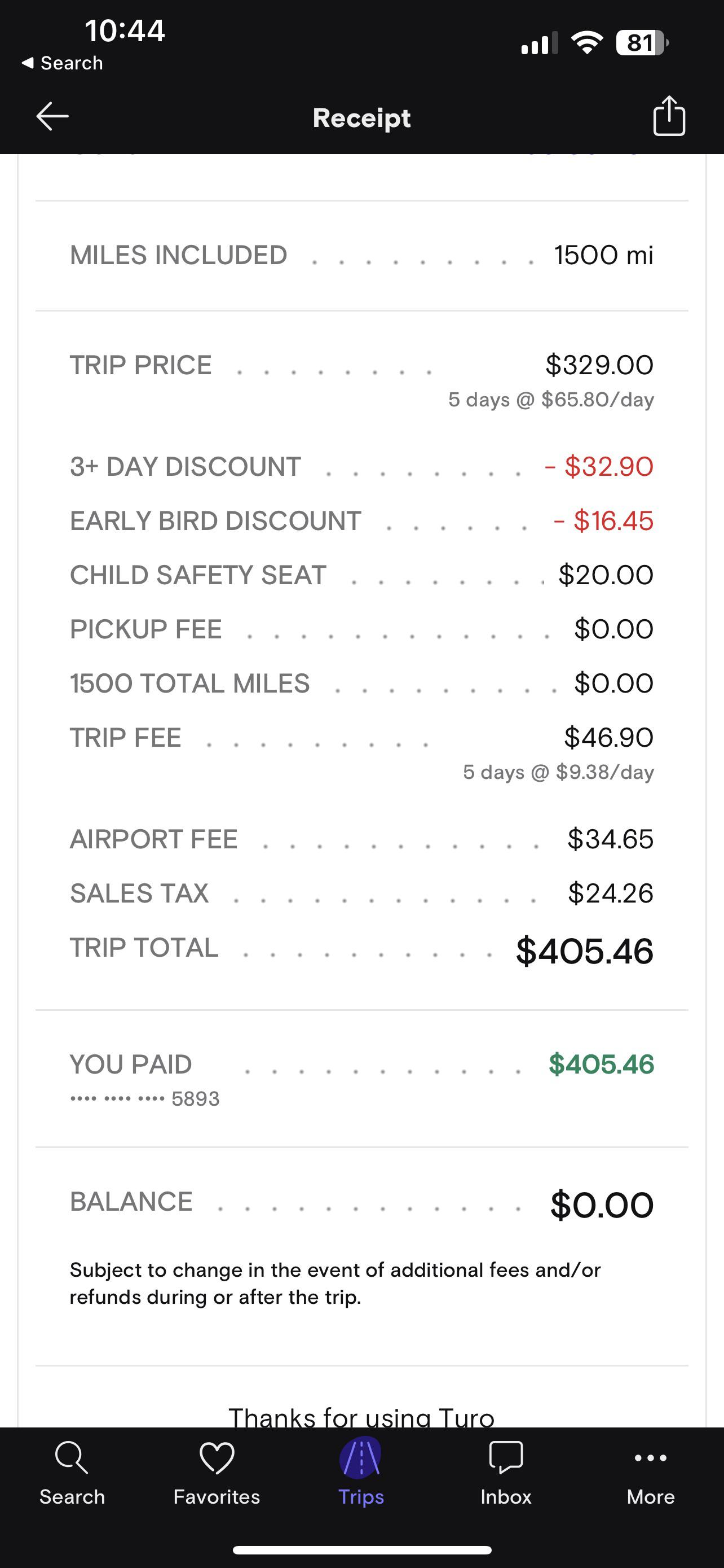 How about another normal trip fee. r/turo