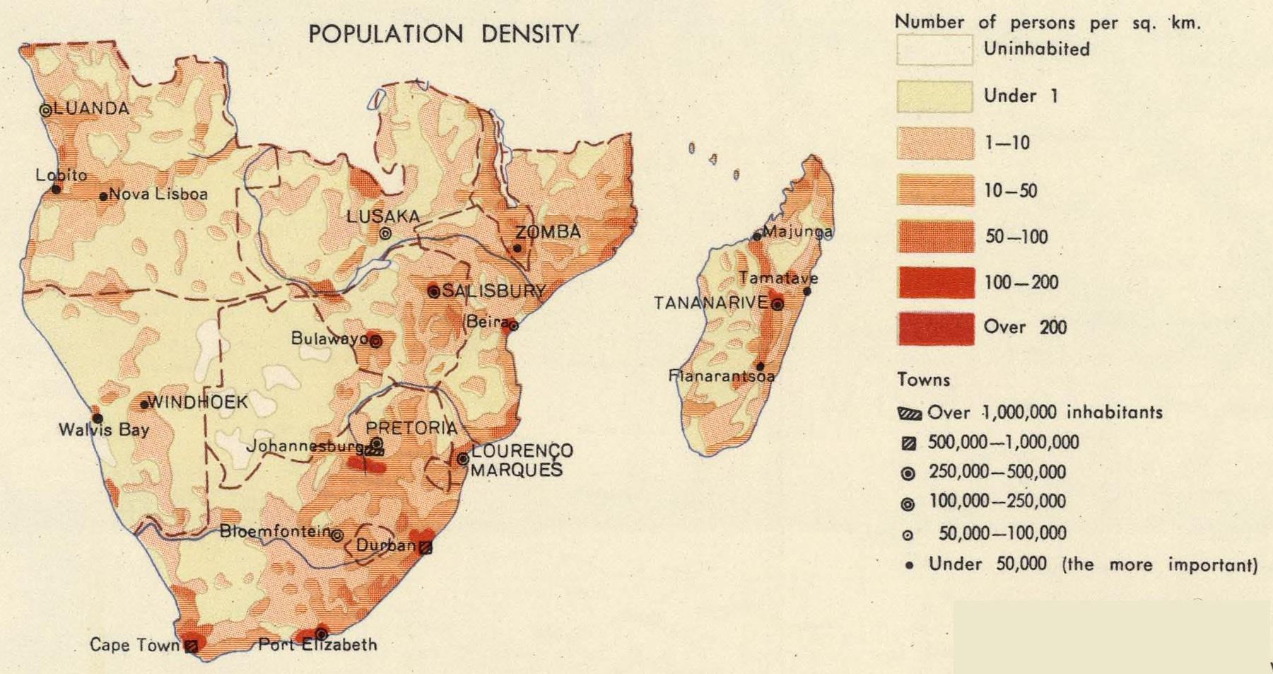 Population Density of Southern Africa From the 60s MapPorn