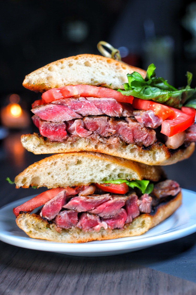 Grilled skirt steak sandwich with garlic bread & chimichurri [750x1125