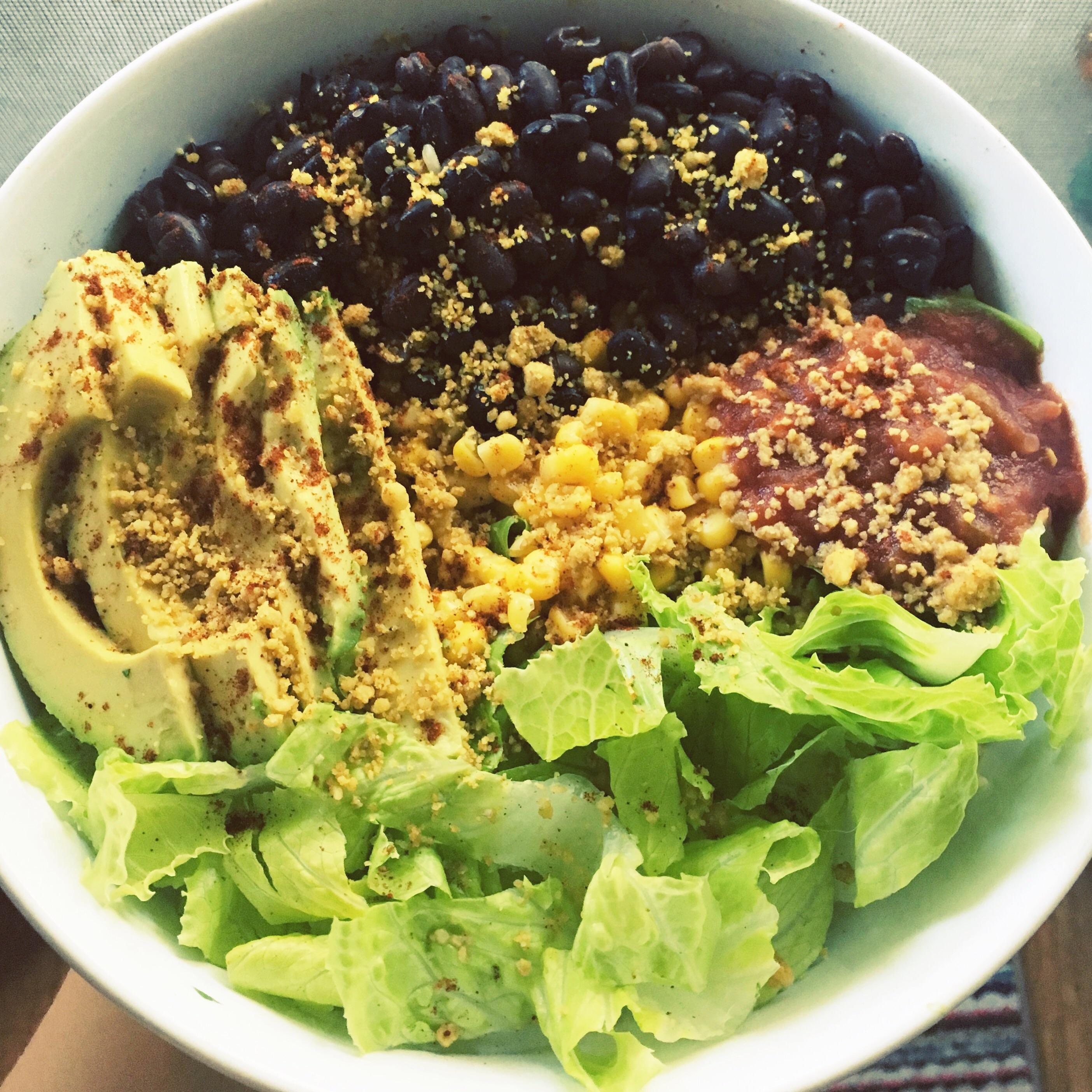 Cilantro lime brown rice, black beans, organic corn, avocado, romaine