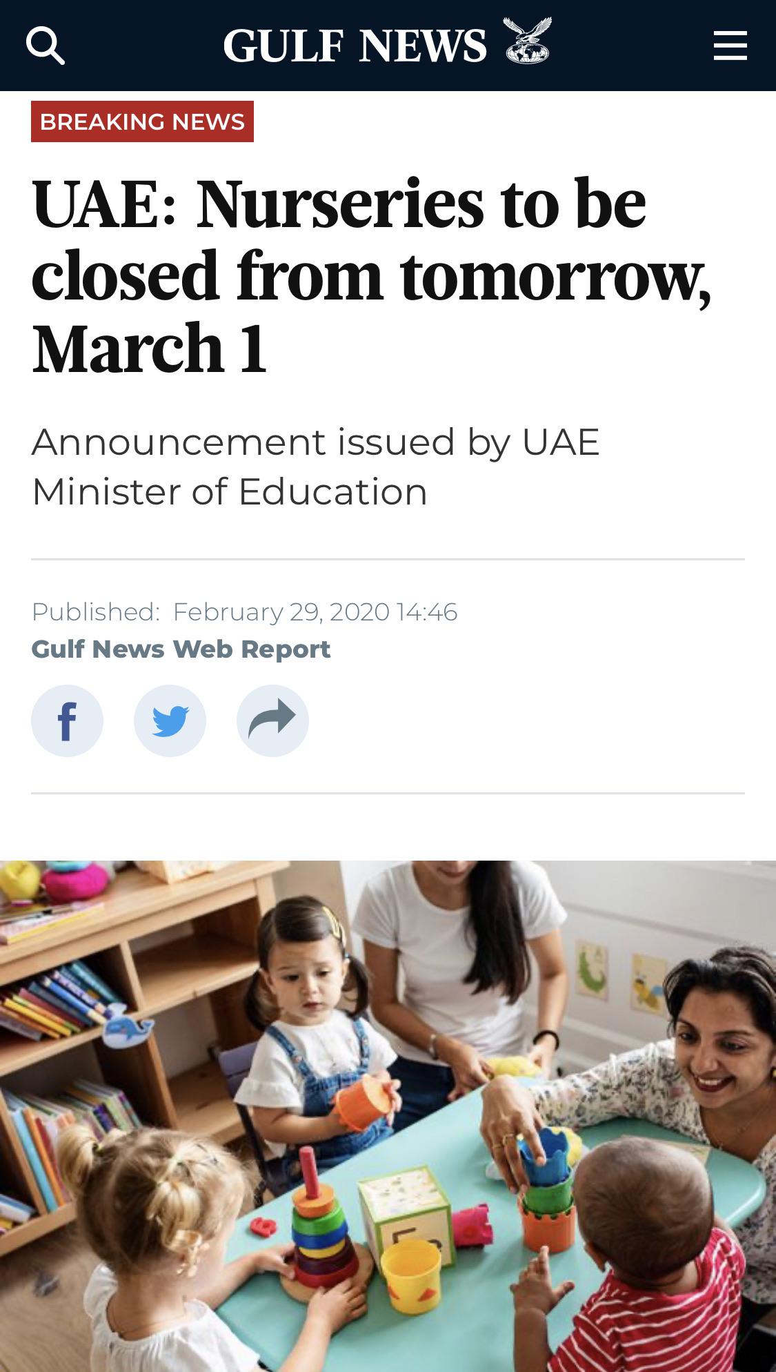 Nurseries in UAE to be closed from tomorrow 1st of March r/dubai