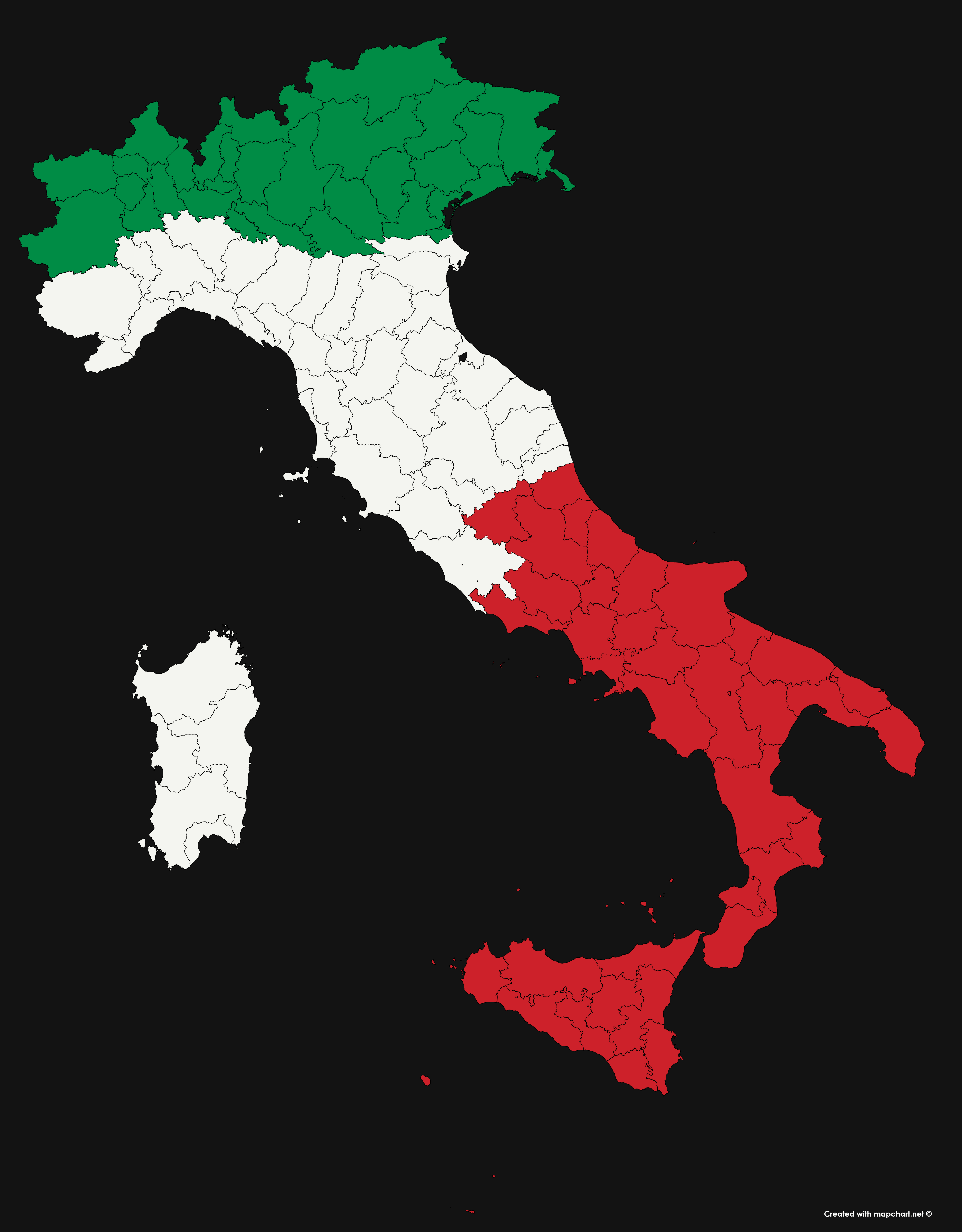 The Italian flag, but every colour has the same population r/MapPorn