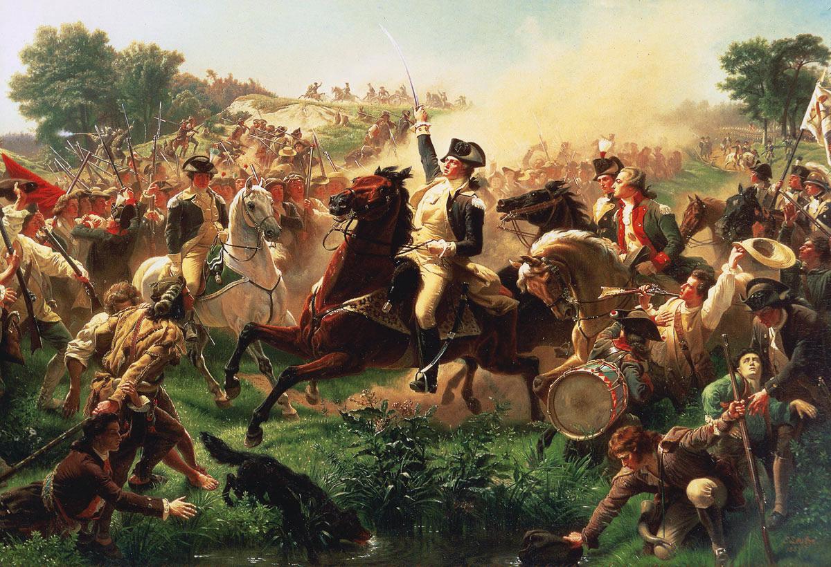 Painting titled “Washington Rallying the Troops at Monmouth” depicts