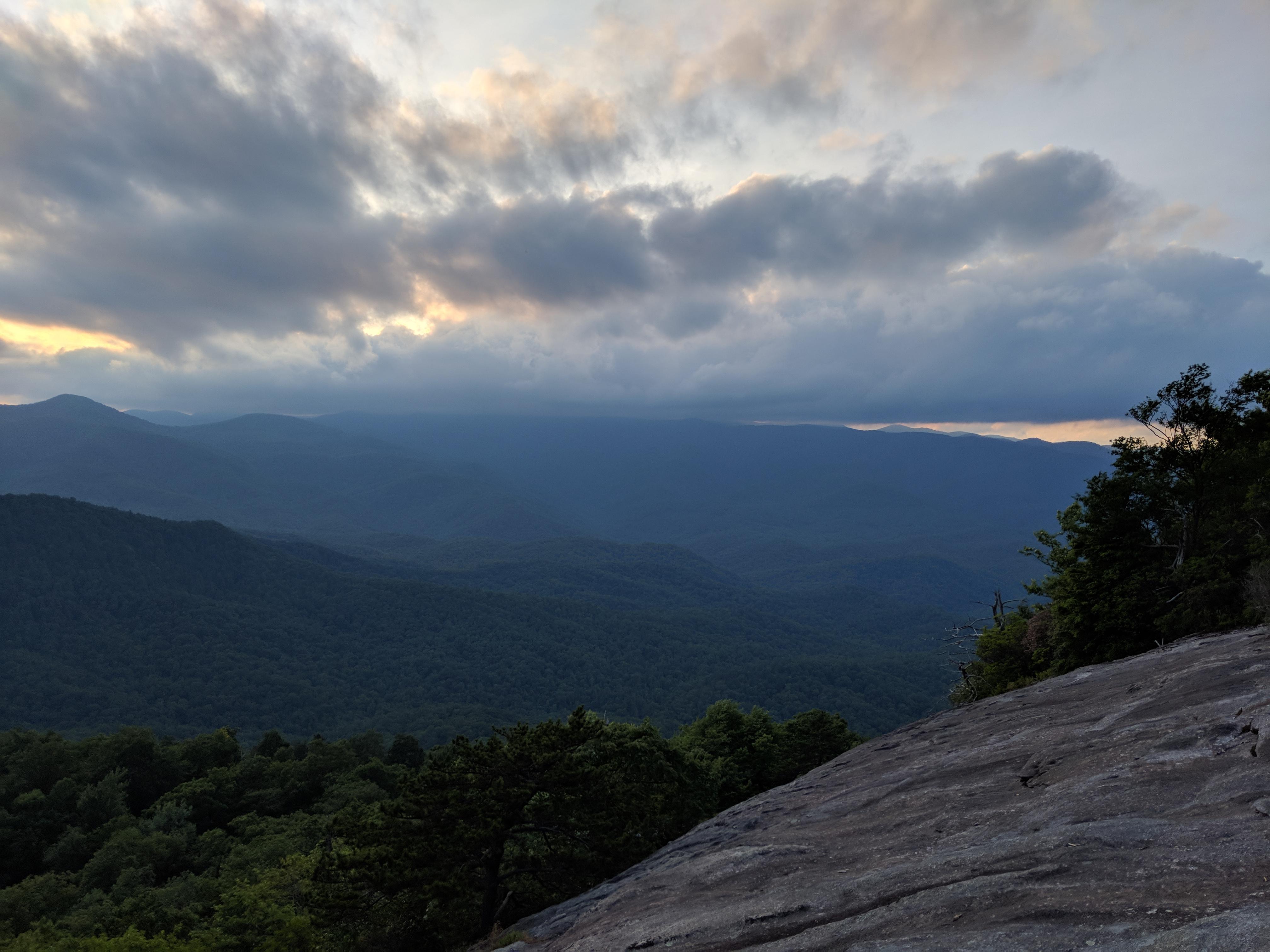 Sunset on cedar rock mountain! My first overnight hike in pisgah, NC