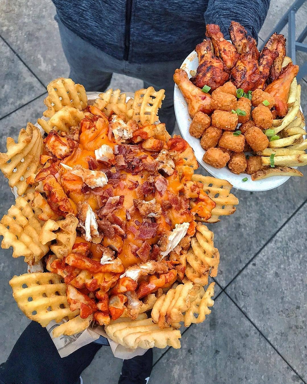 Buffalo Fries and Buffalo Wings, Crispy Chicken Strips, Waffle Fries
