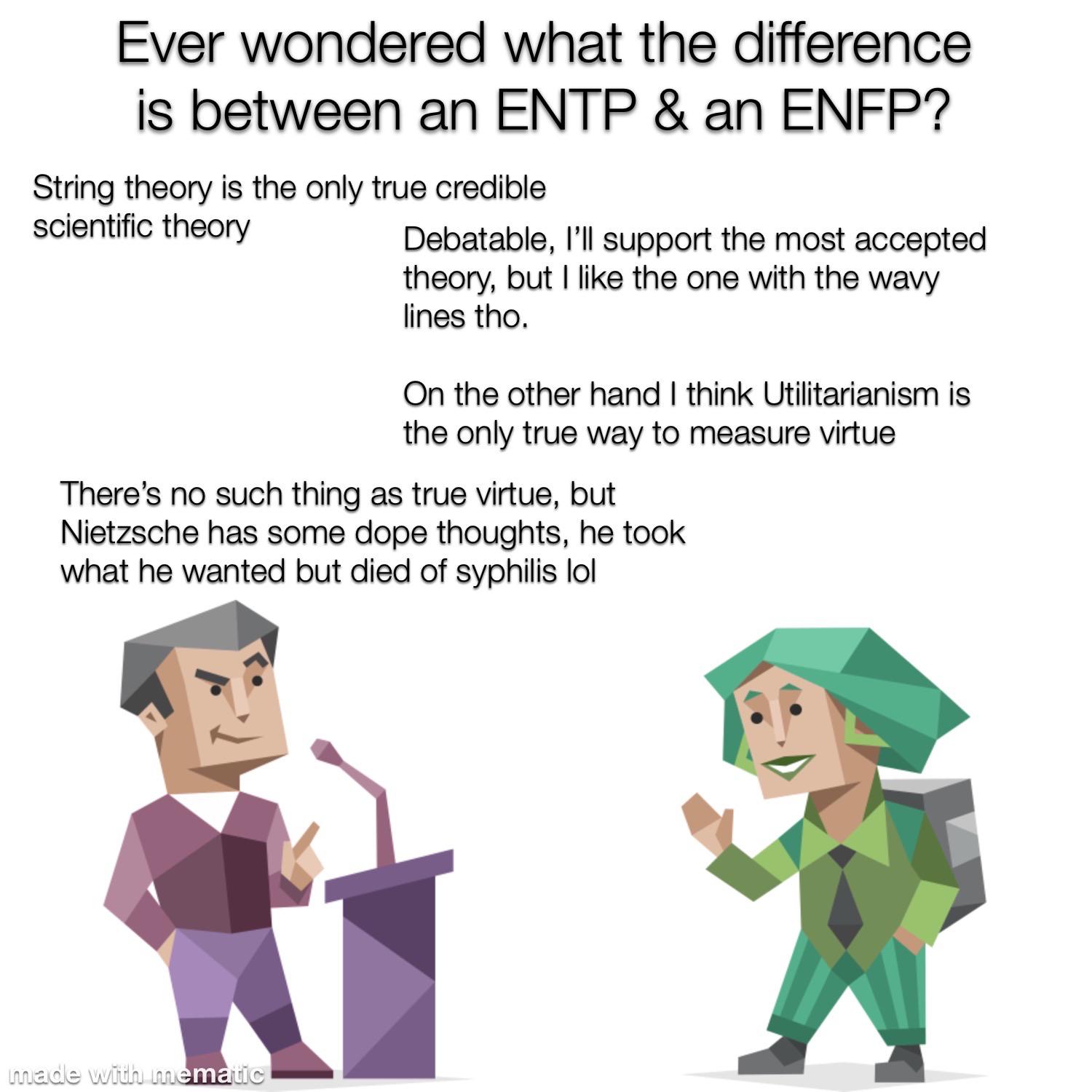 The difference between an ENTP & an ENFP r/mbtimemes