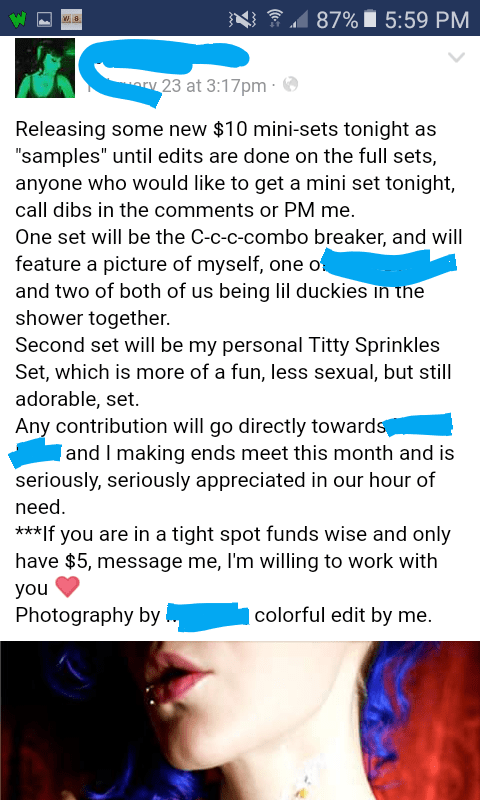 selling nudes for money on facebook : TrashyText