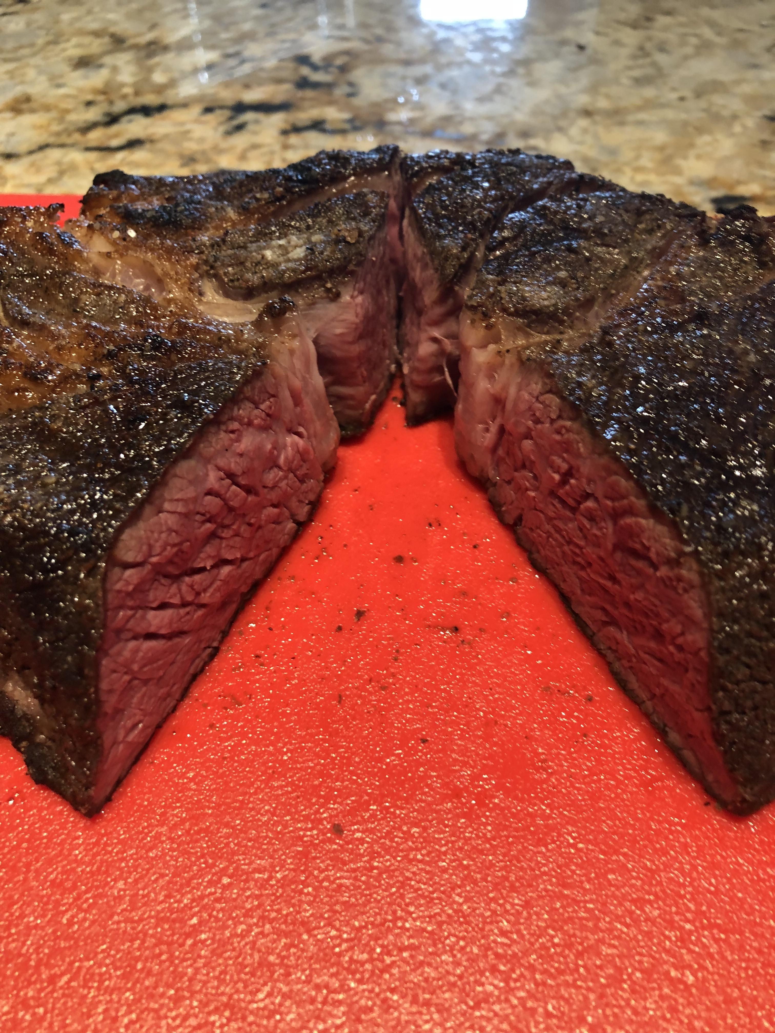 3 pound chuck roast. 130 for 31 hours. Finished over charcoal 1.5