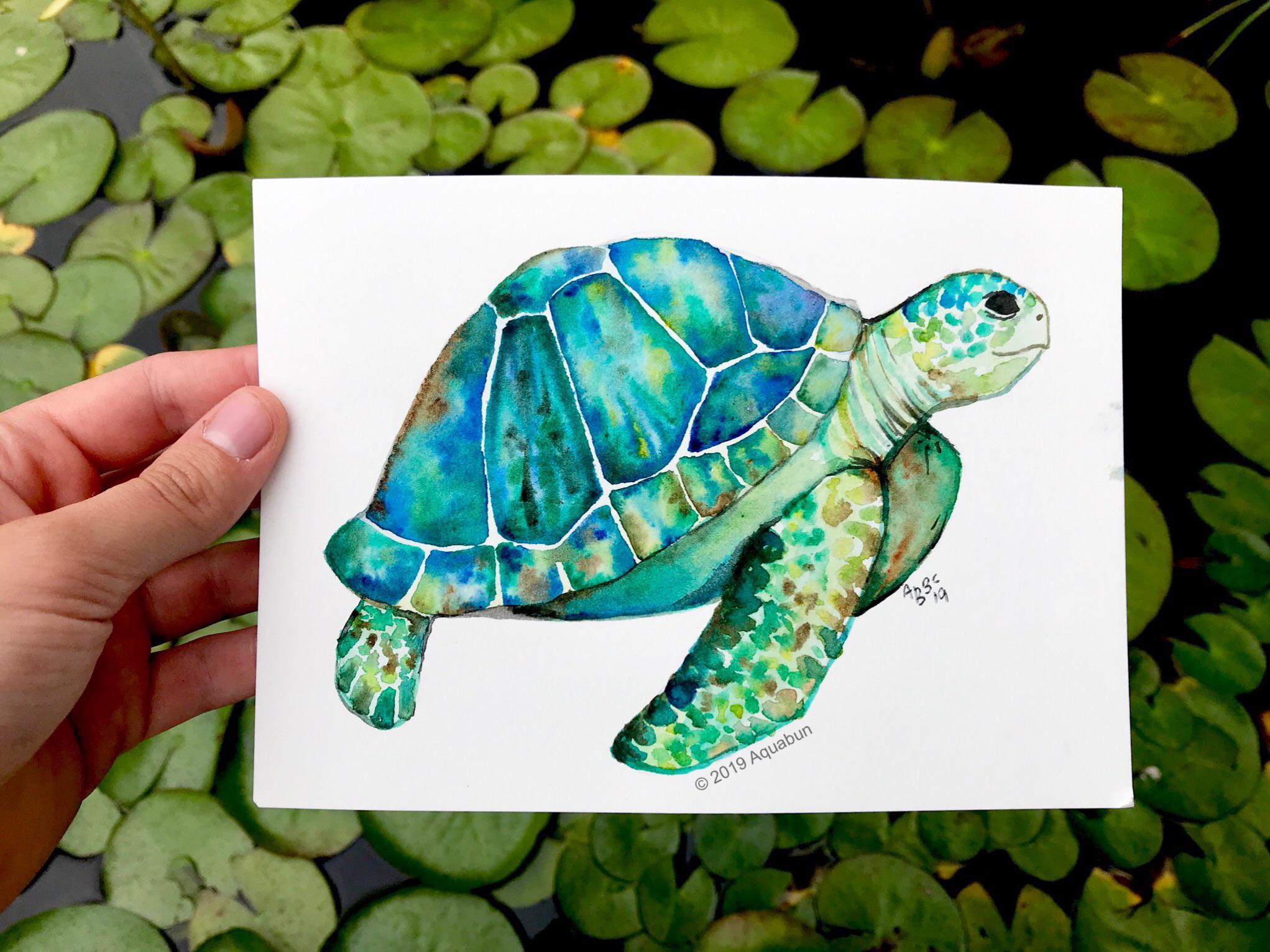 Sea Turtle, watercolor, me, 5x7” r/Watercolor