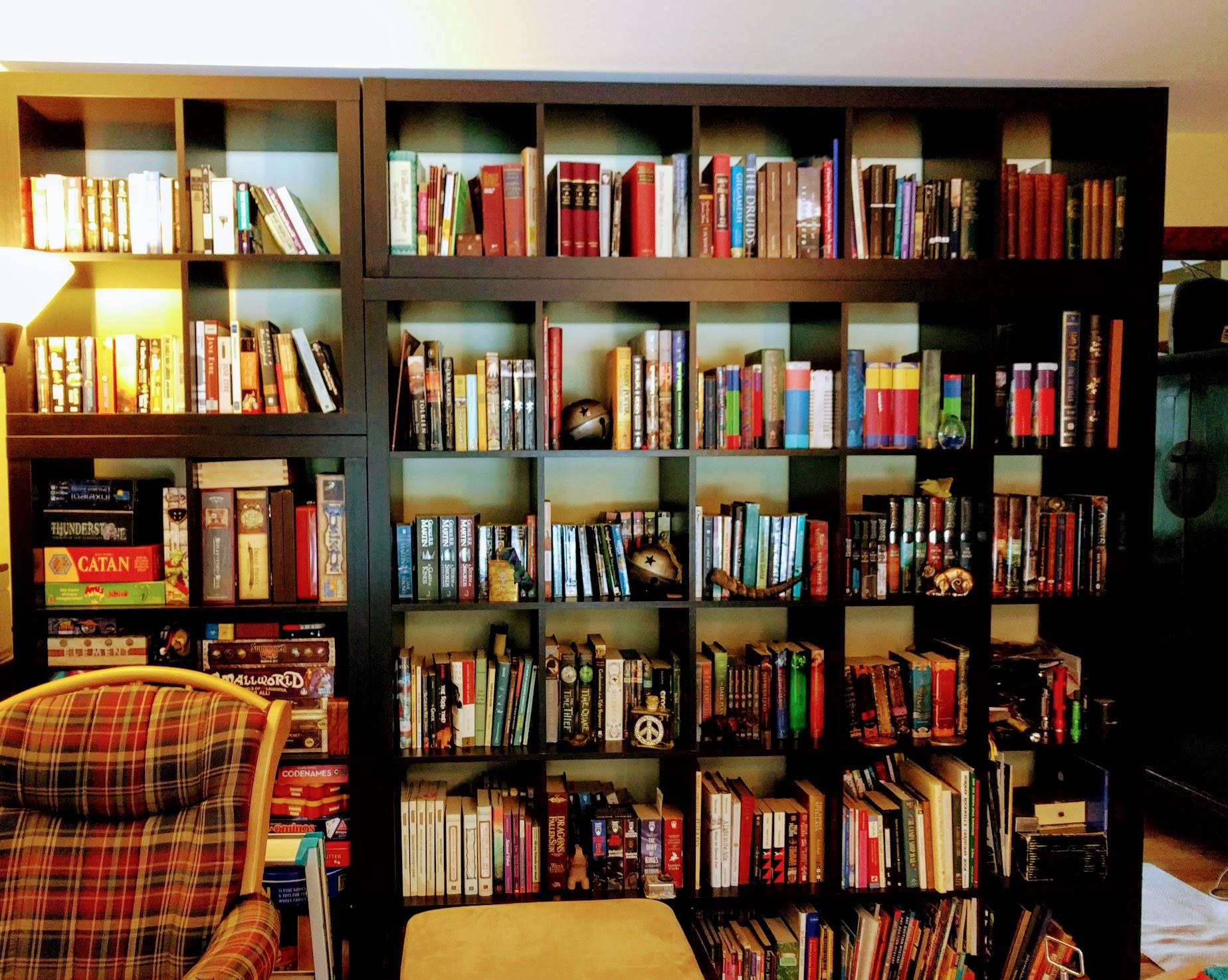 My fiction and game bookshelves. r/bookshelf