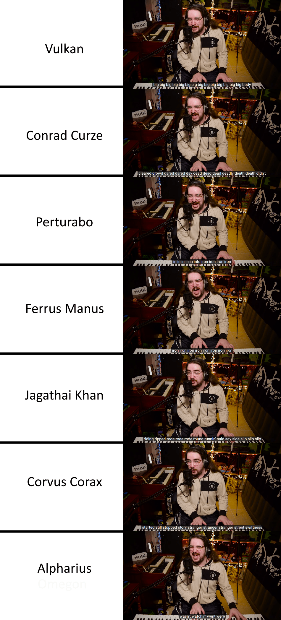 Big Iron except the lyrics are in alphabetical order, 40k edition r