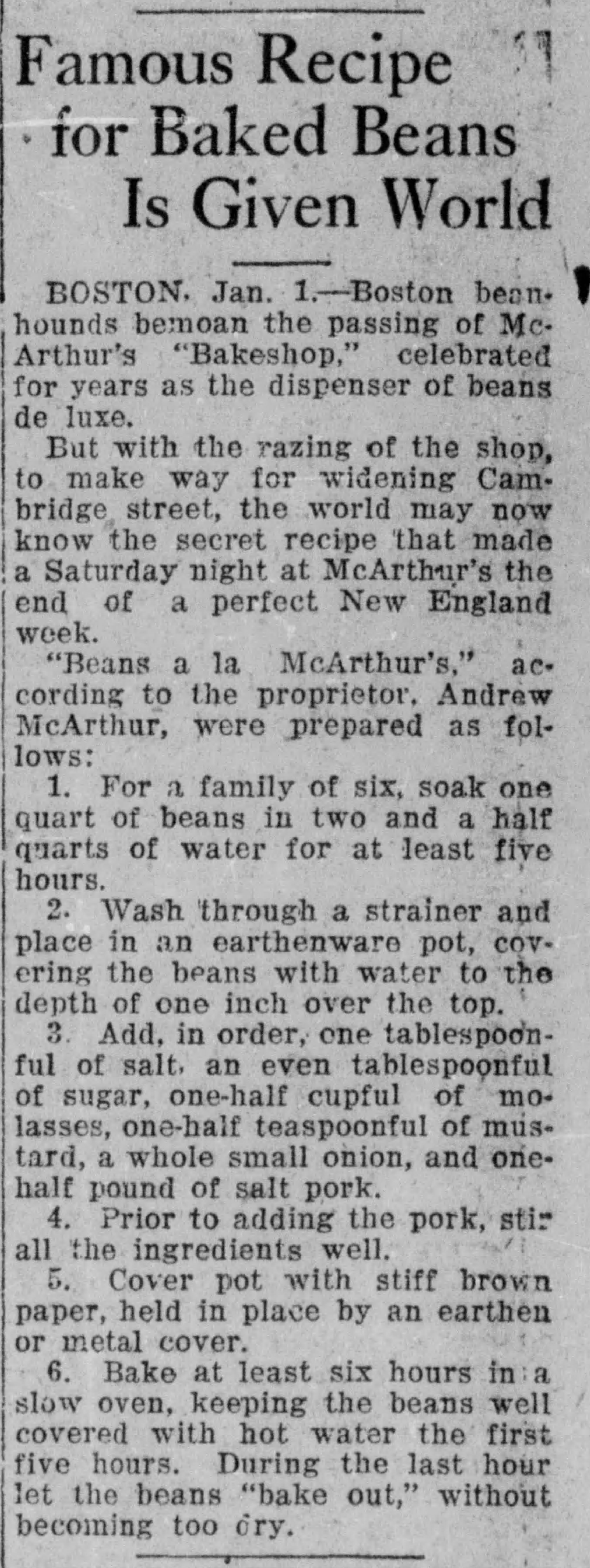 1925 Recipe for Boston Baked Beans "Beans a la McArthur's" r/oldrecipes