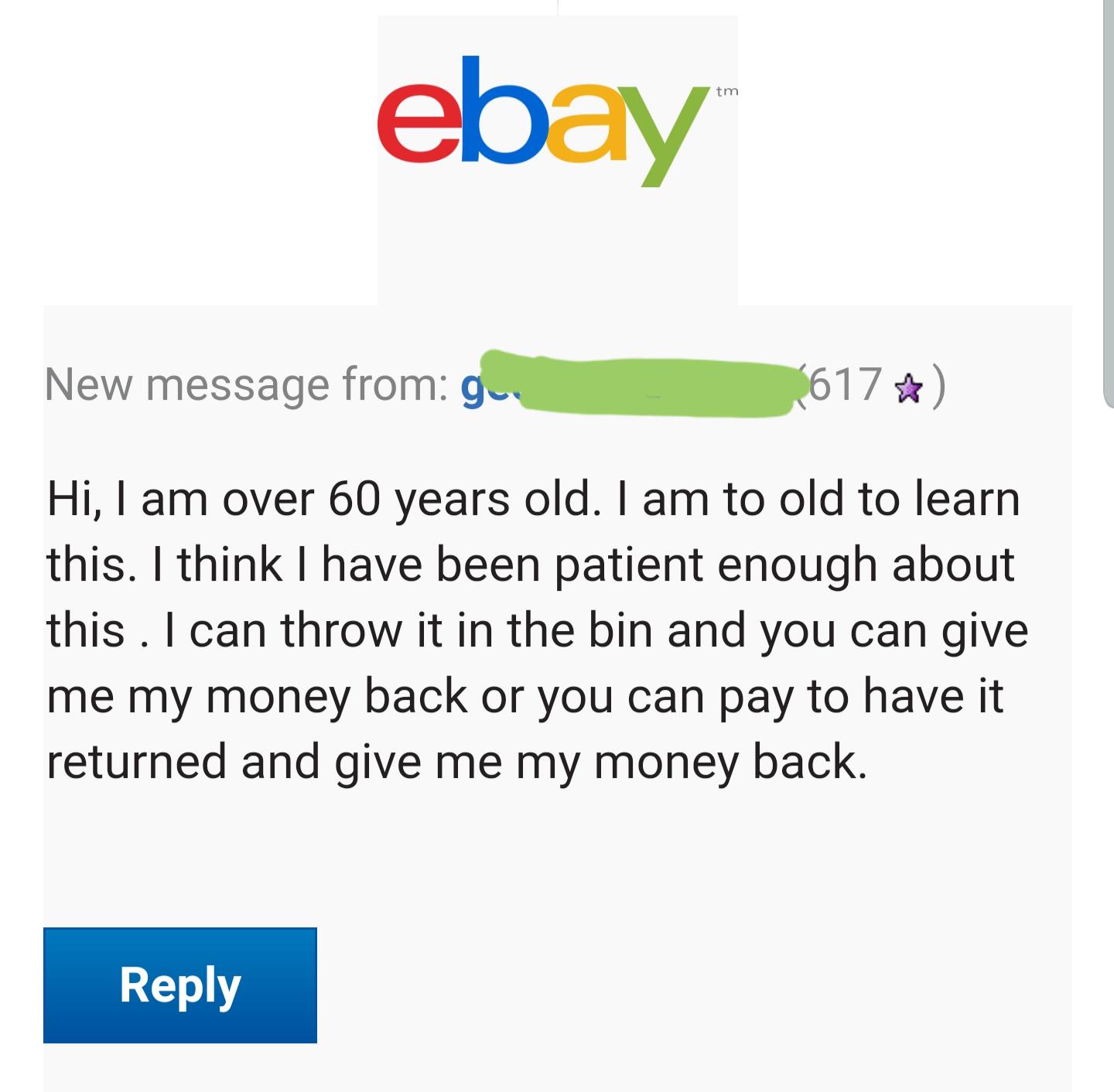 Buyer throws item in the trash because he doesn't know how to use it