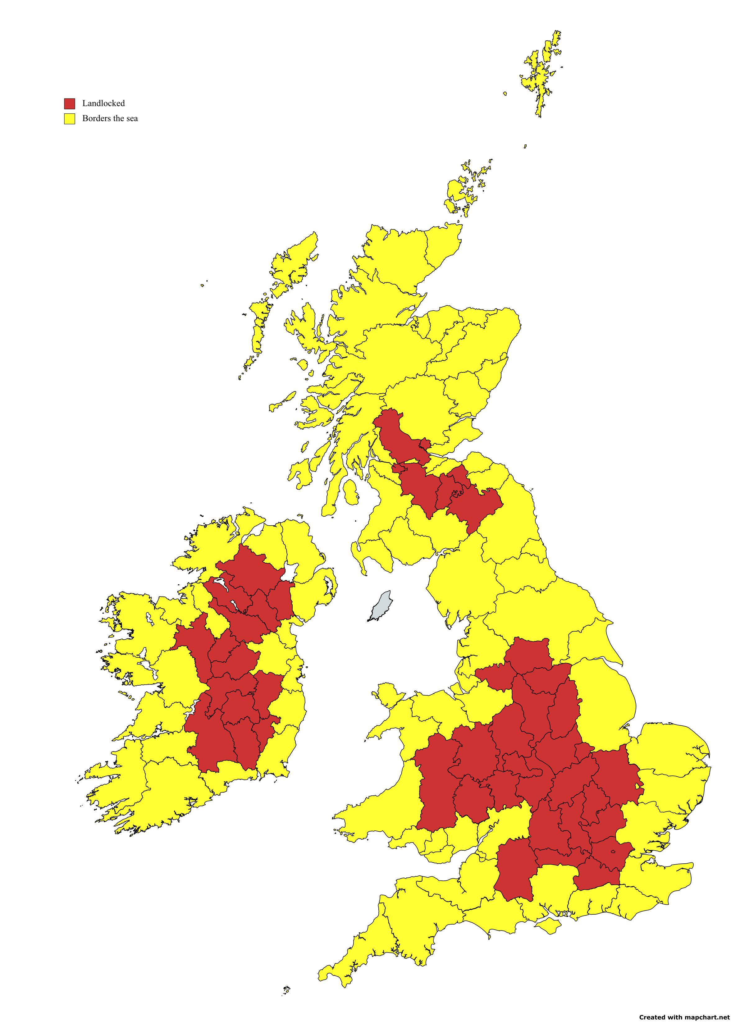 UK and Ireland counties that do and don’t border the sea r/Maps