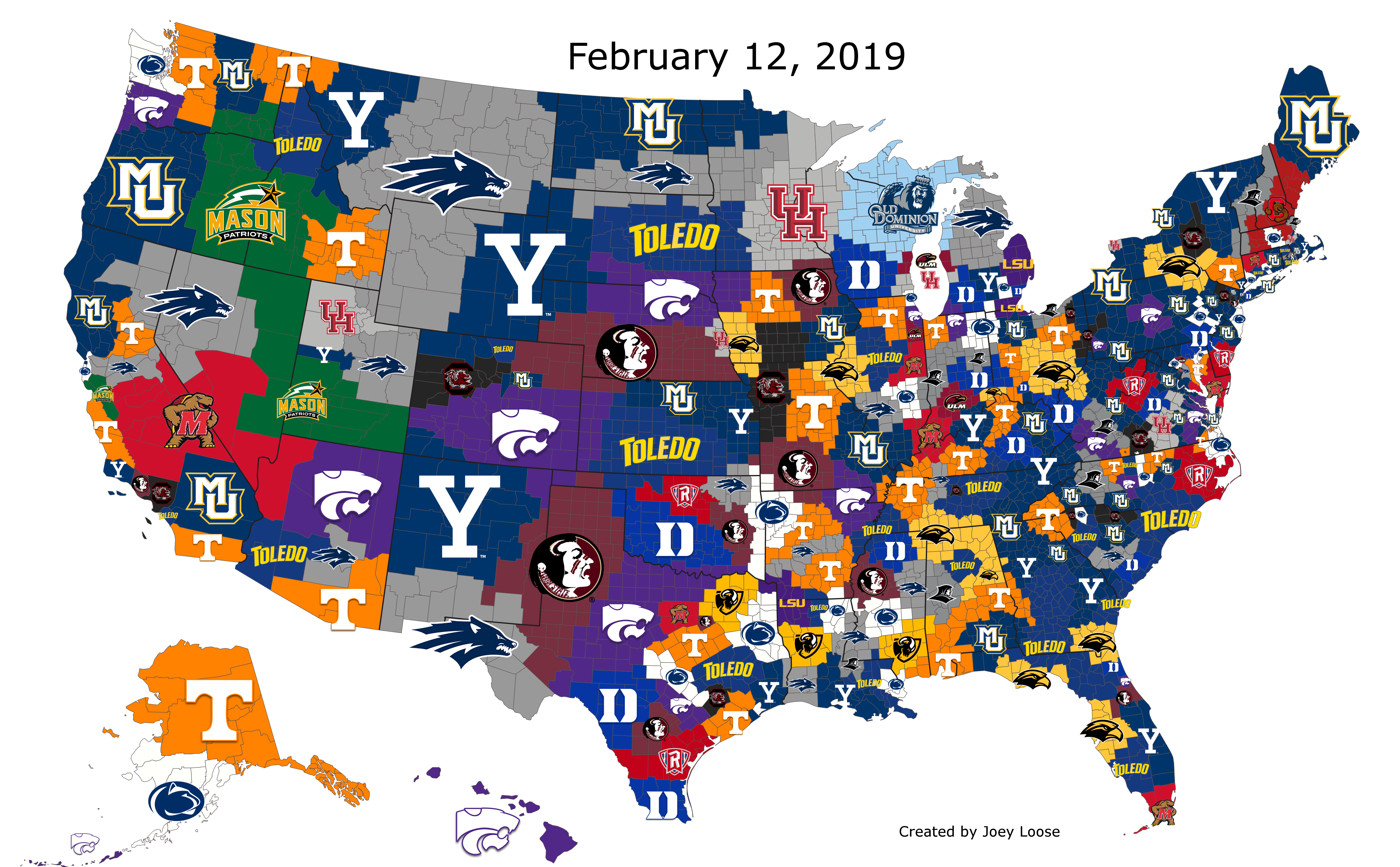 College Basketball Teams Usa Map College Basketball Imperialism Map (February 12, 2019) CollegeBasketball