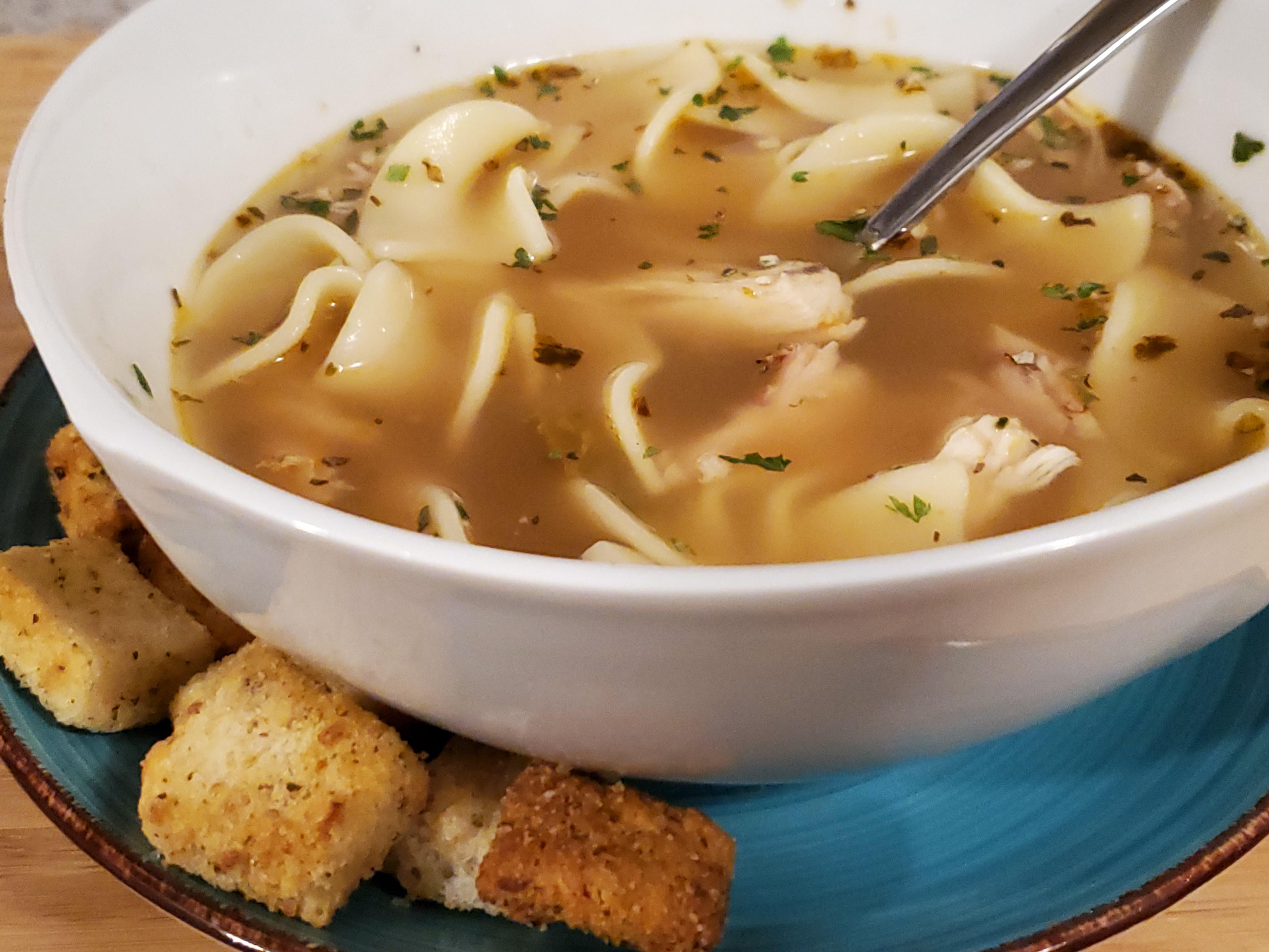 Using every bit of that leftover Costco chicken! The ribcage, neck