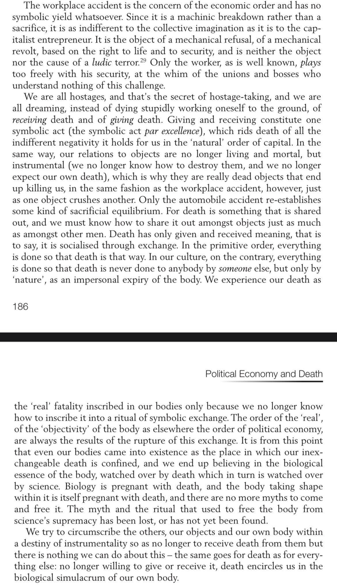 From "Natural Death and Sacrificial Death" in Symbolic Exchange & Death