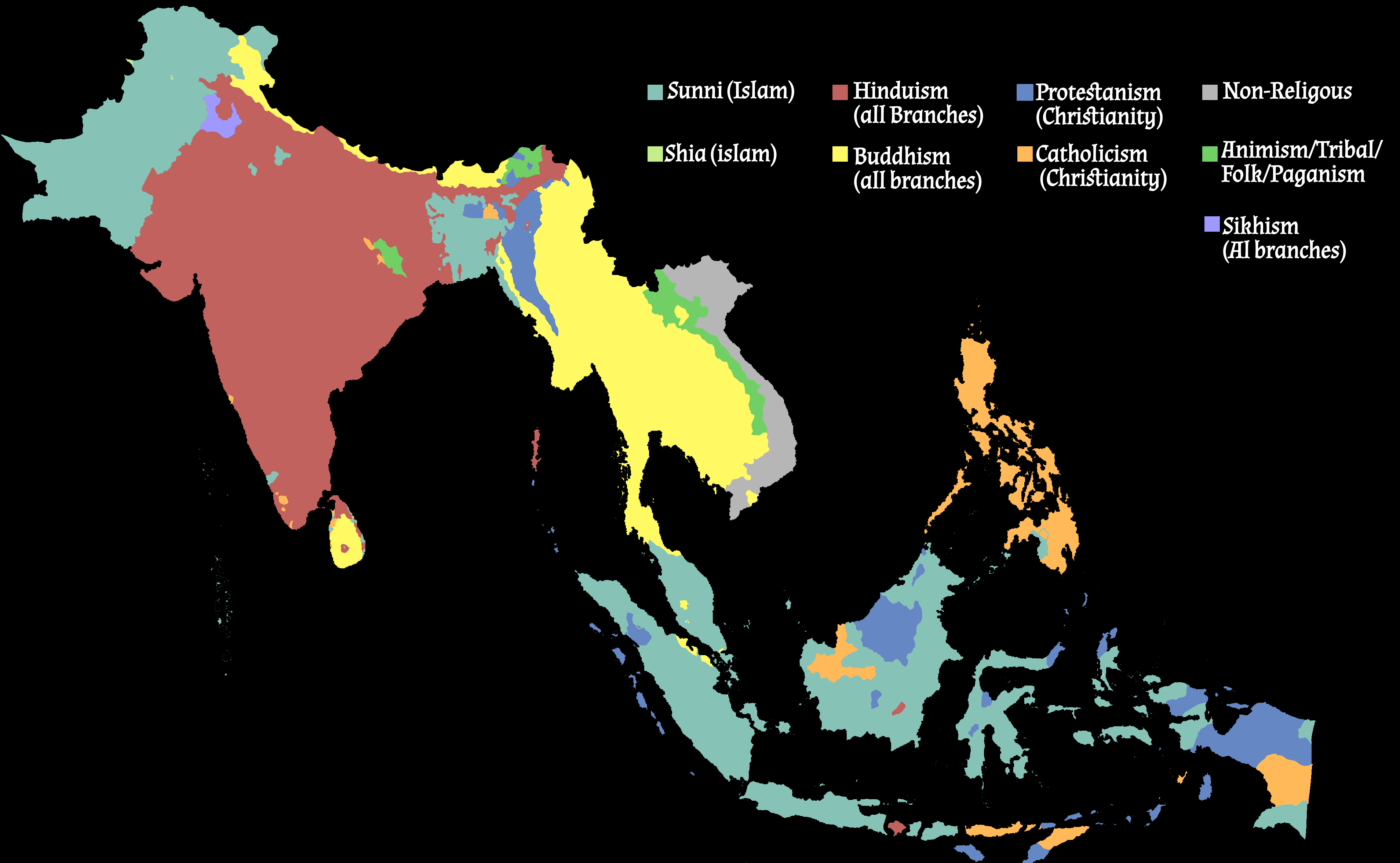 Religious Map Of South And South East Asia r/MapPorn