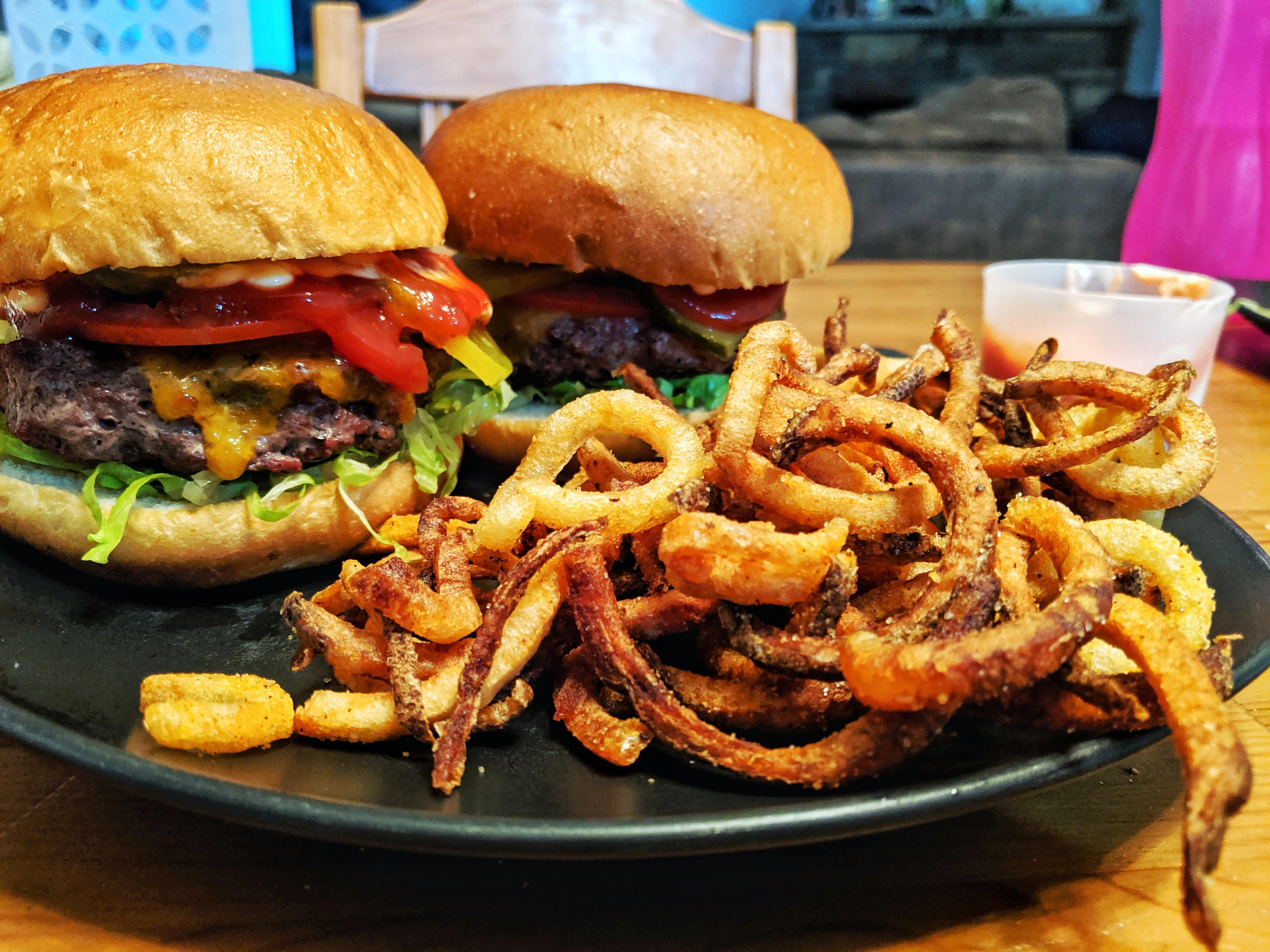 [OC] Grilled Burgers with Homemade Curly Fries r/FoodPorn