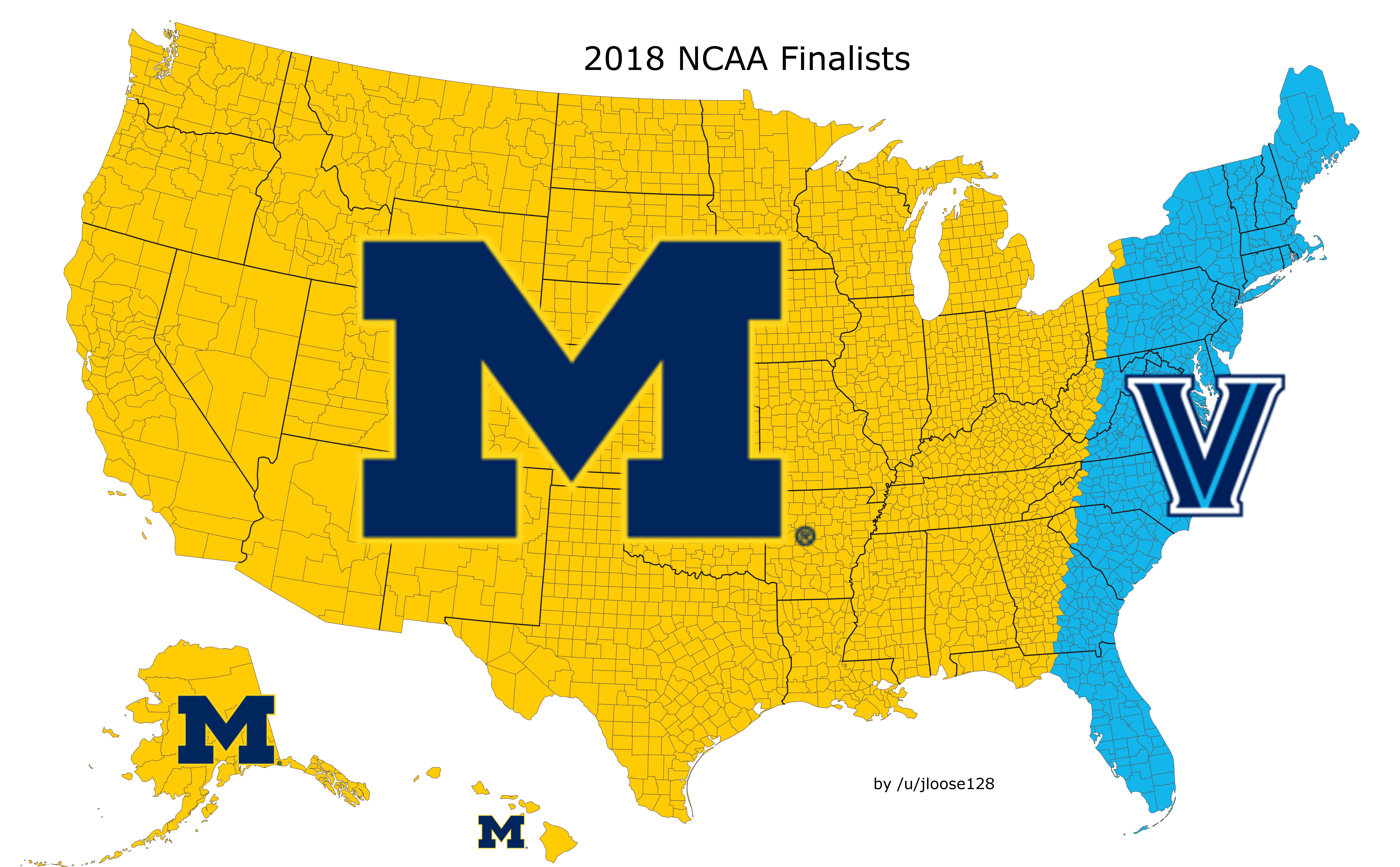 Closest NCAA Finals Team to Each US County r/CollegeBasketball