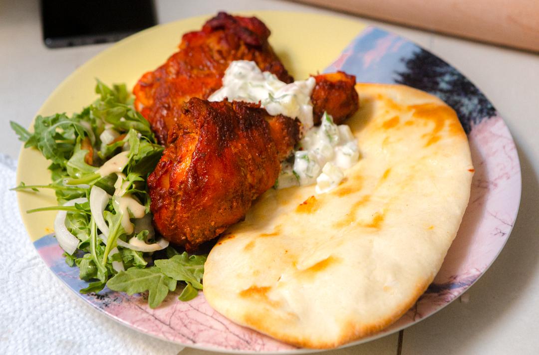 tonight dinner homemade naan, retia and tandoori chicken tonightsdinner