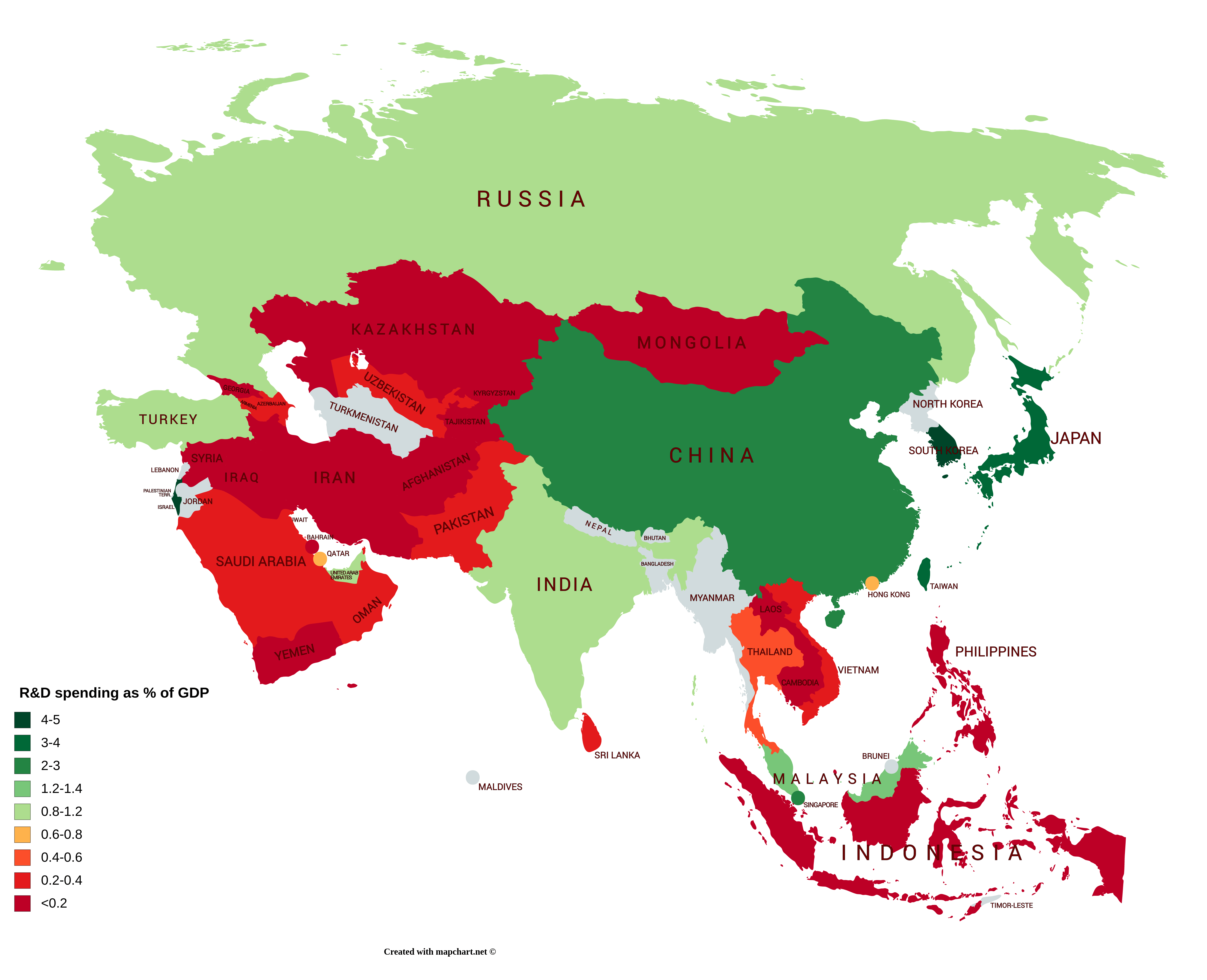 Economic Activity Map Of Asia Research and Development expenditure as of GDP Asia [7552x3840