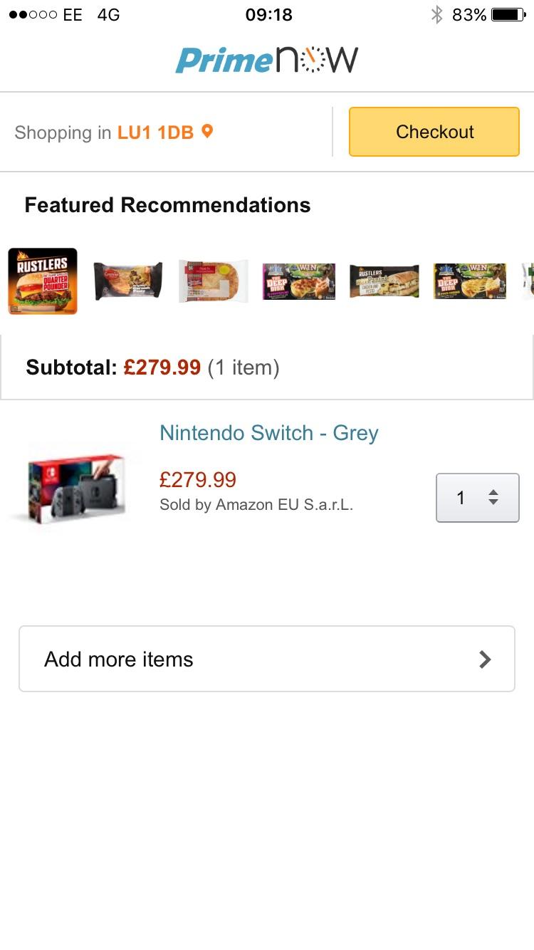 Amazon UK has the switch available for 2 hour delivery on Prime Now