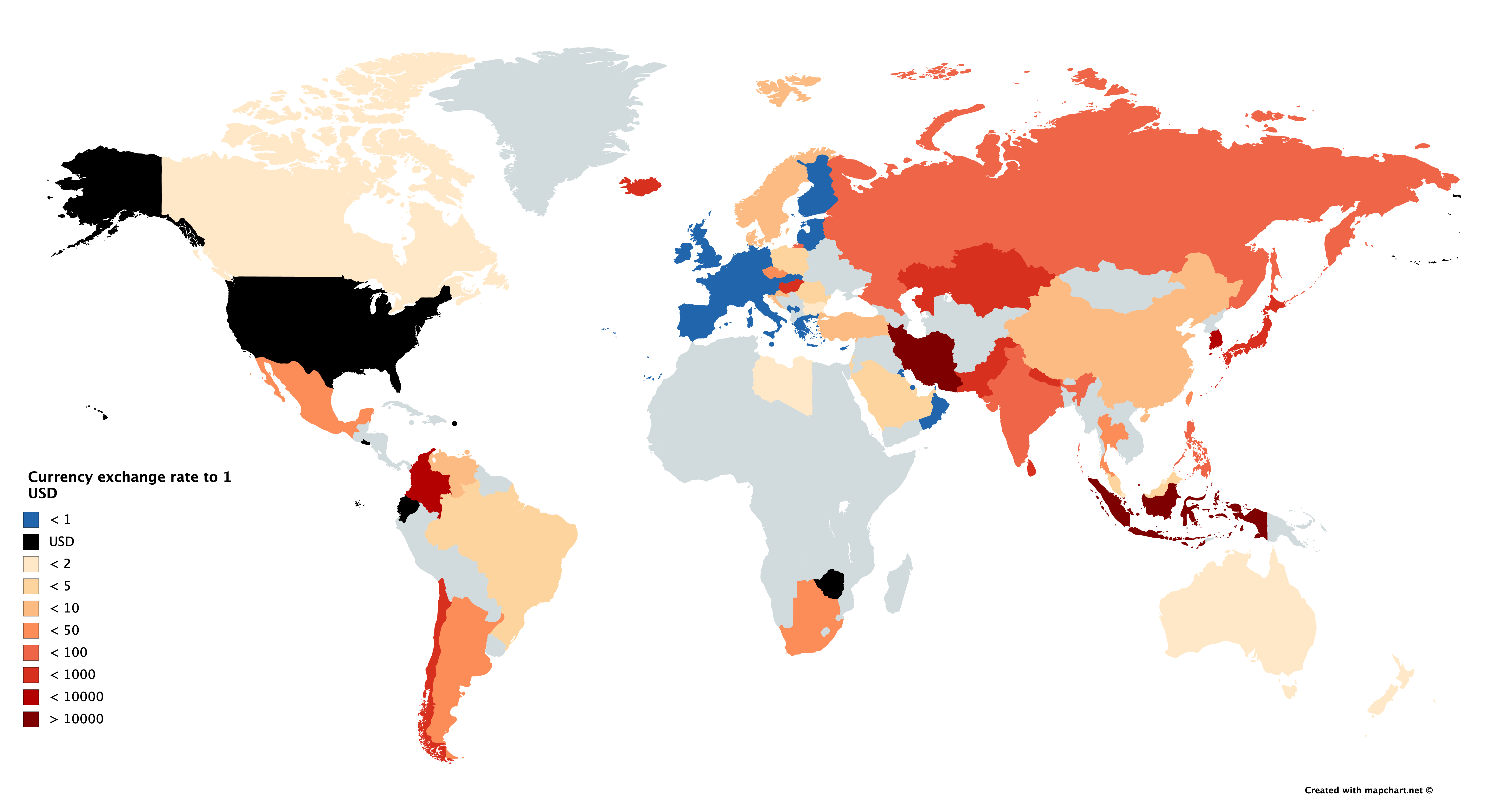 Currency exchange rate to 1 USD MapPorn