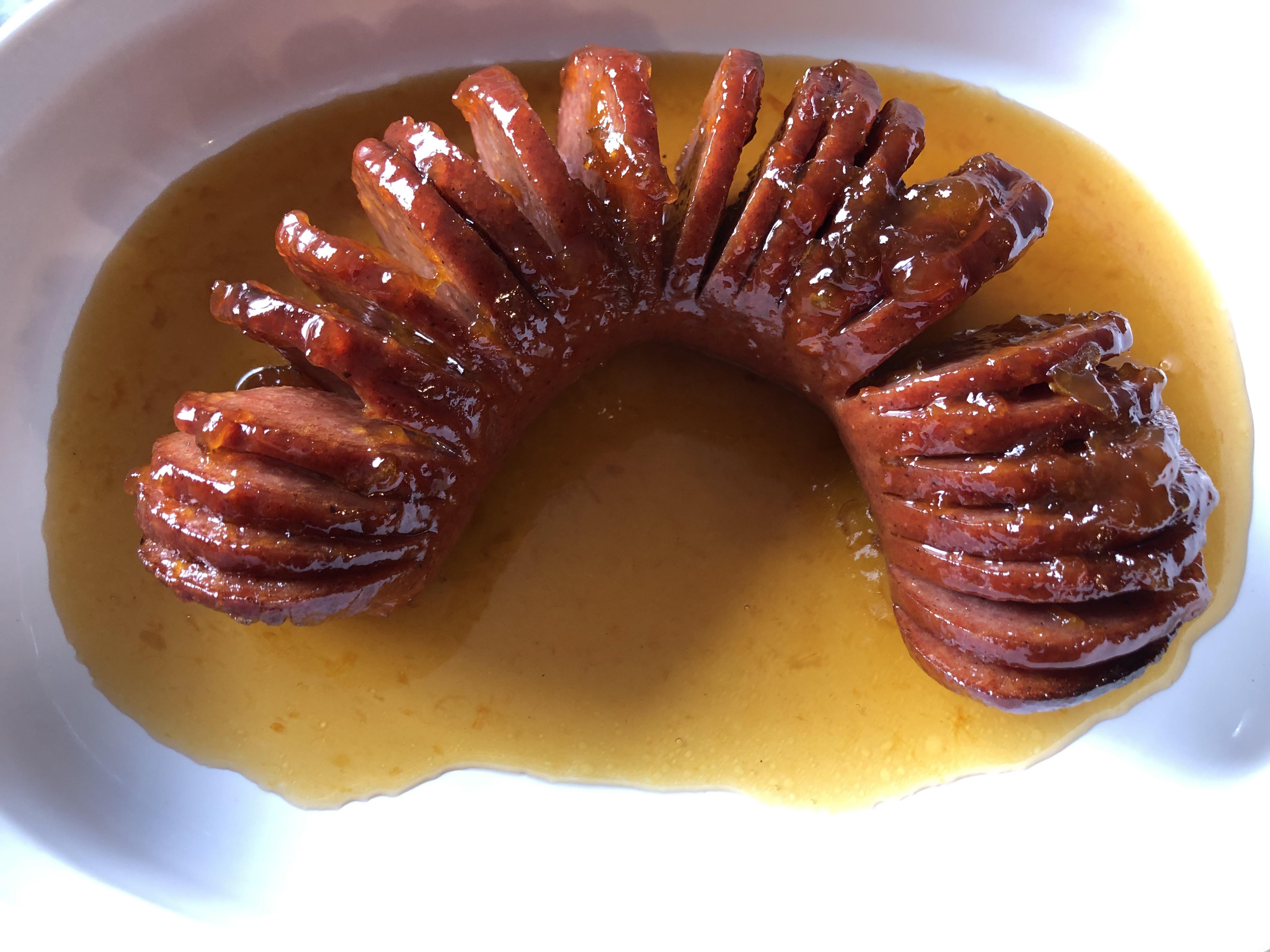 [Homemade] Hasselback Chicken Salami with Apricot Jam glaze r/food