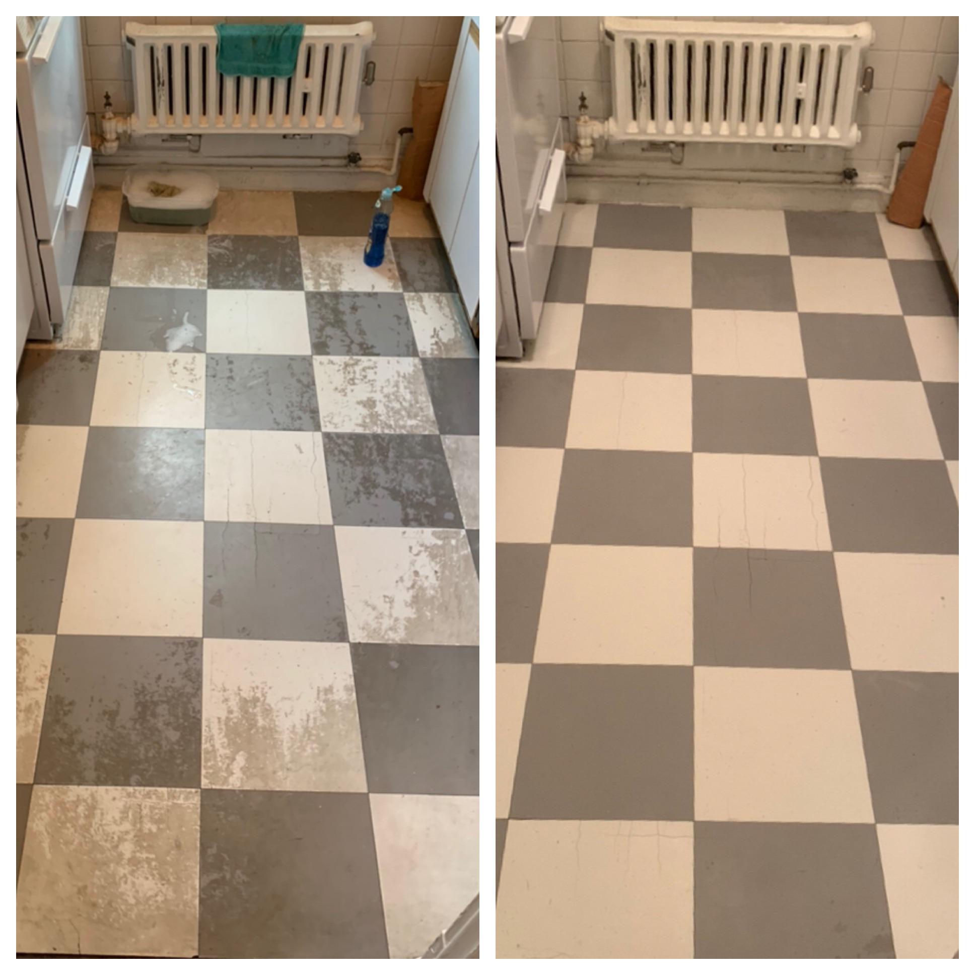 Cleaned up our filthy kitchen floor! Before and after [OC] r