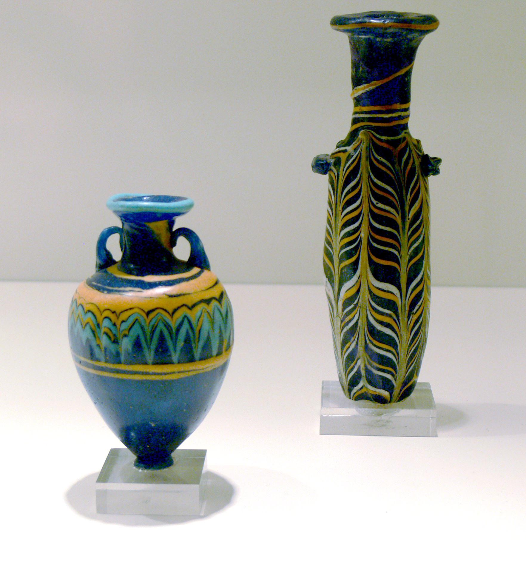 Two Phoenician glass amphorae (4th c. BC). Phoenician glassware was a