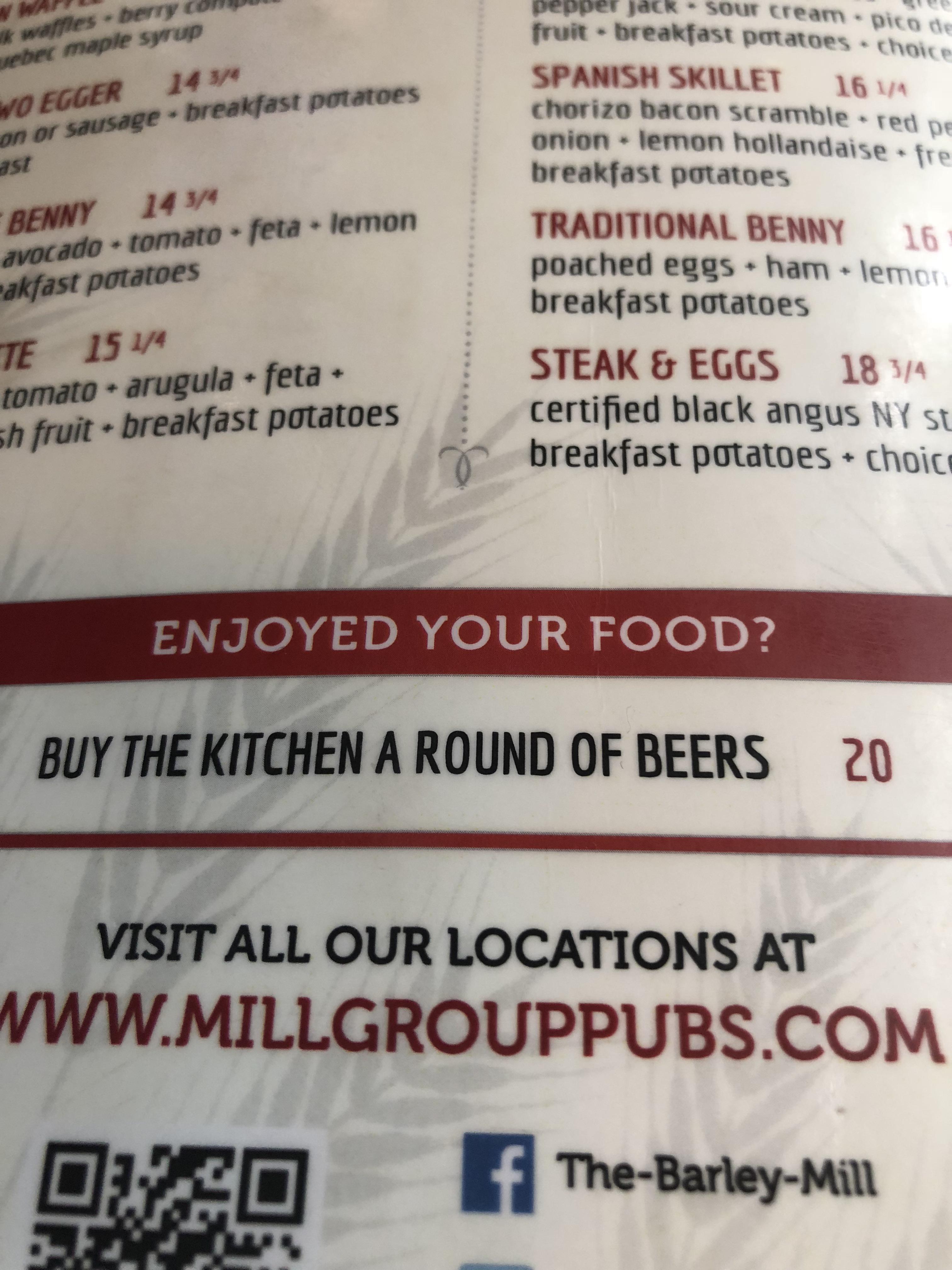 This restaurant gives you the option to buy the kitchen a round of