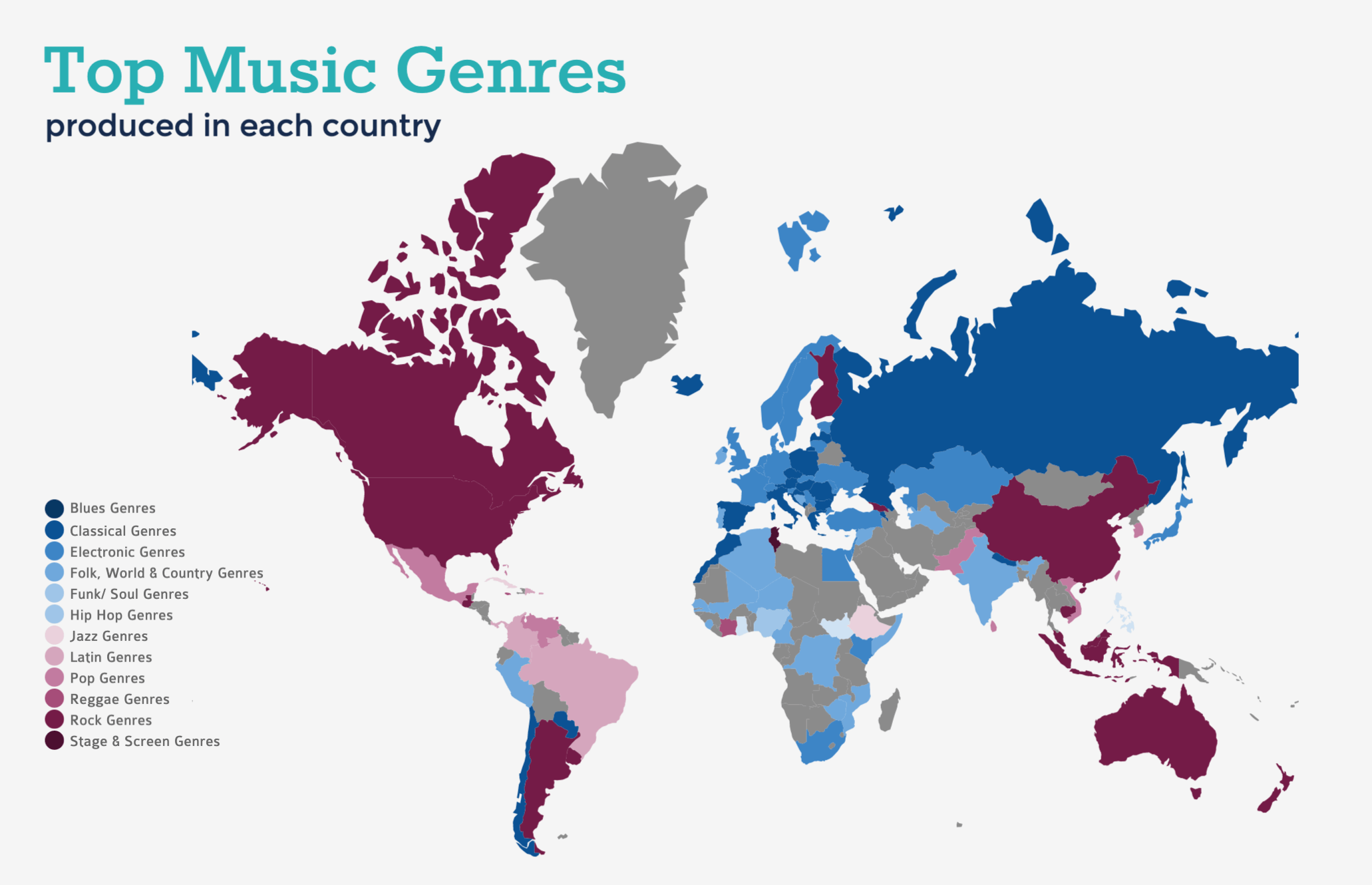 What genre of music does your country produce the most? r/MapPorn