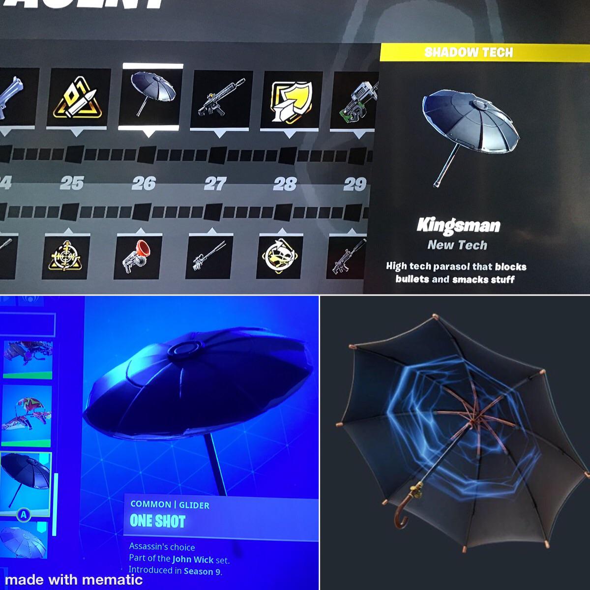 The kingsman tech has the One Shot glider as an image and not the