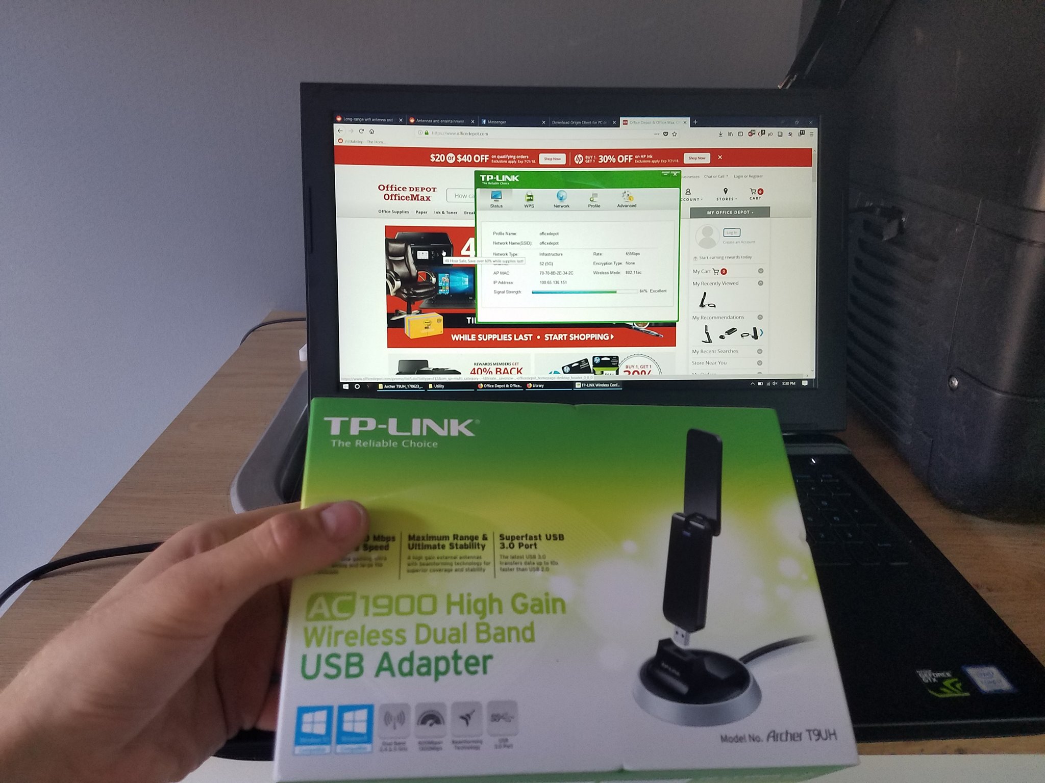 This wifi adapter works great!! Went from 1 bar to 3/4 bars (81