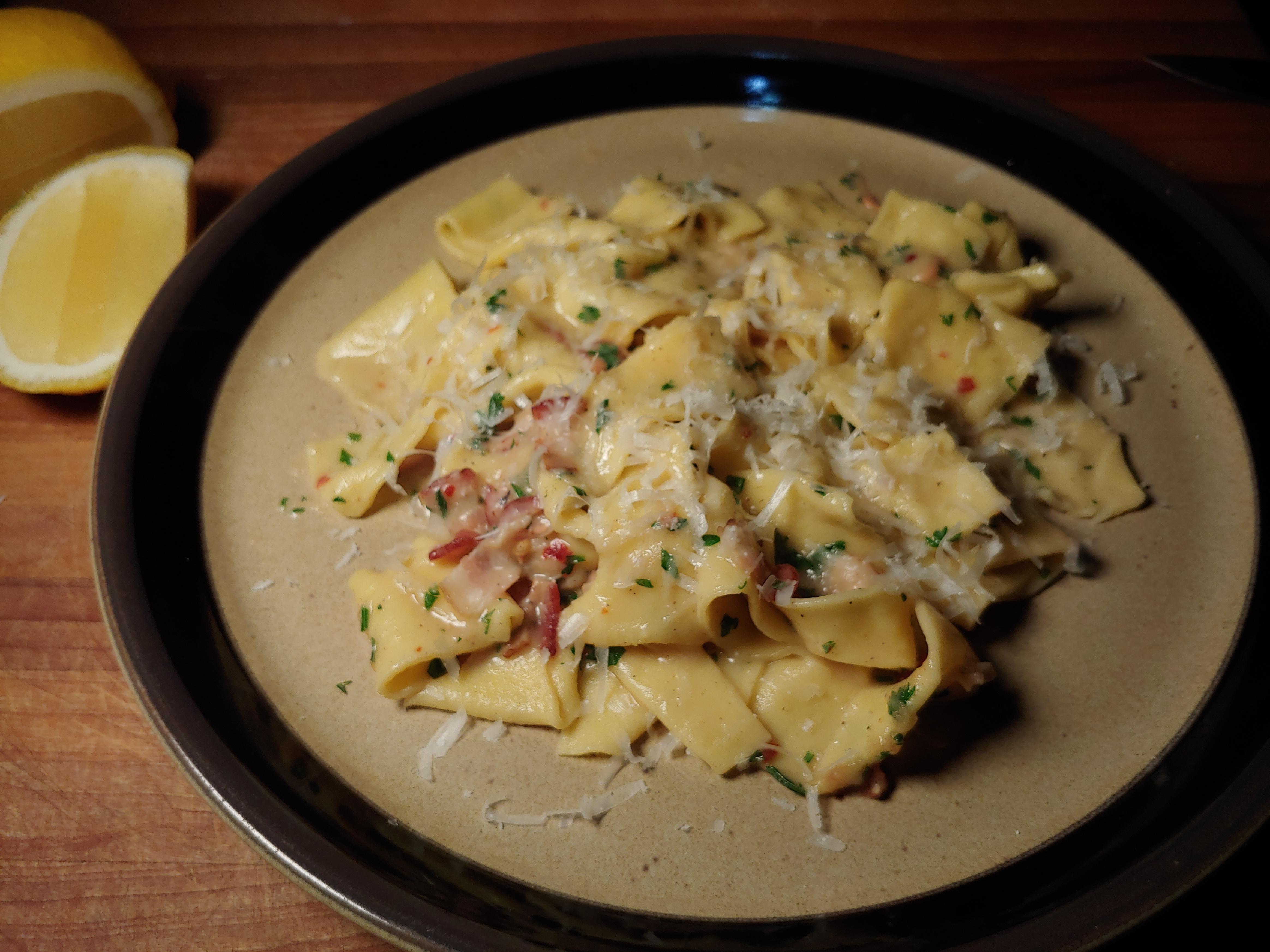 Paparadel, ham hock, white beans, lemon r/pasta